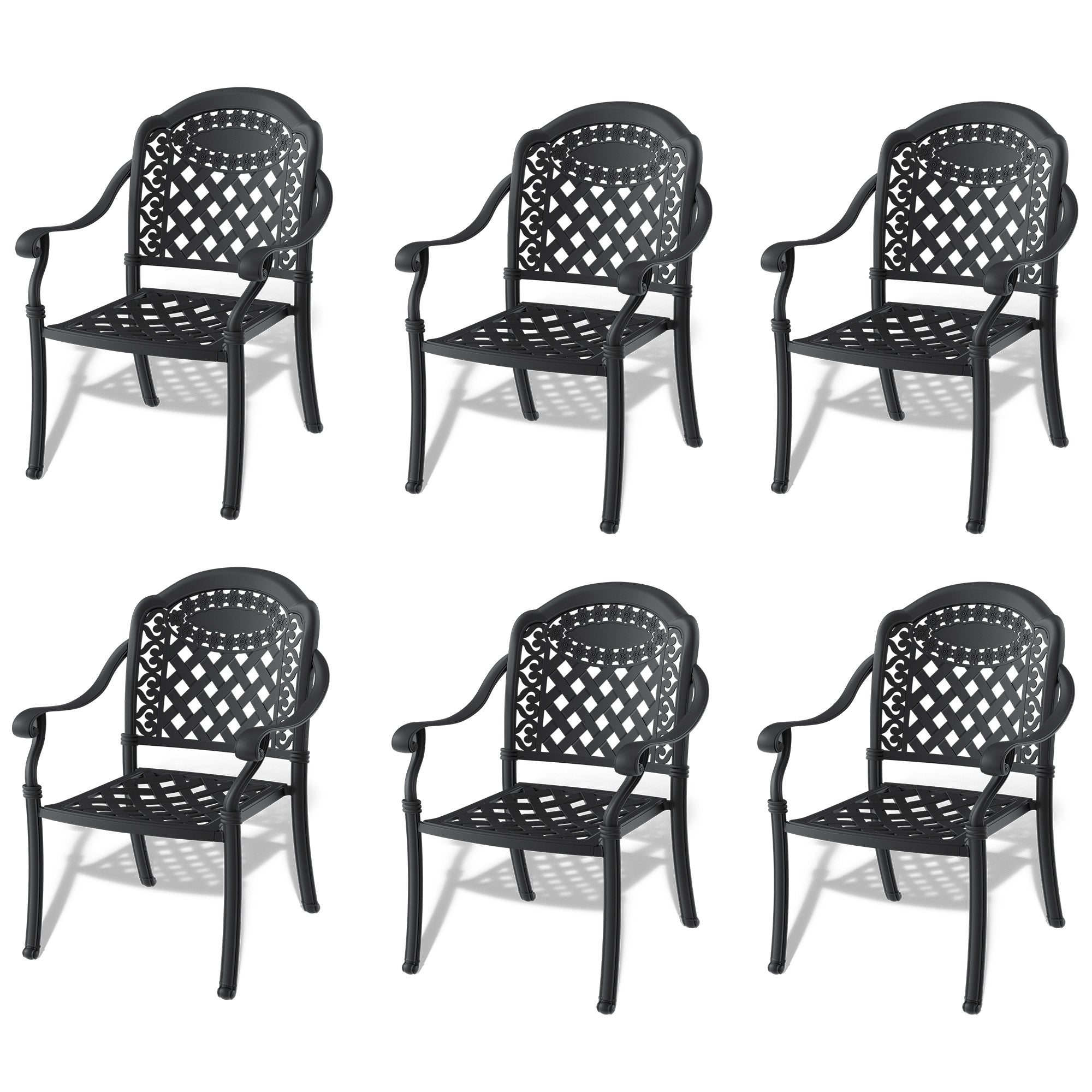 6-Piece Cast Aluminum Patio Dining Set - Black Frame with Colorful Cushions | Outdoor Garden, Poolside & Backyard Furniture for Entertaining