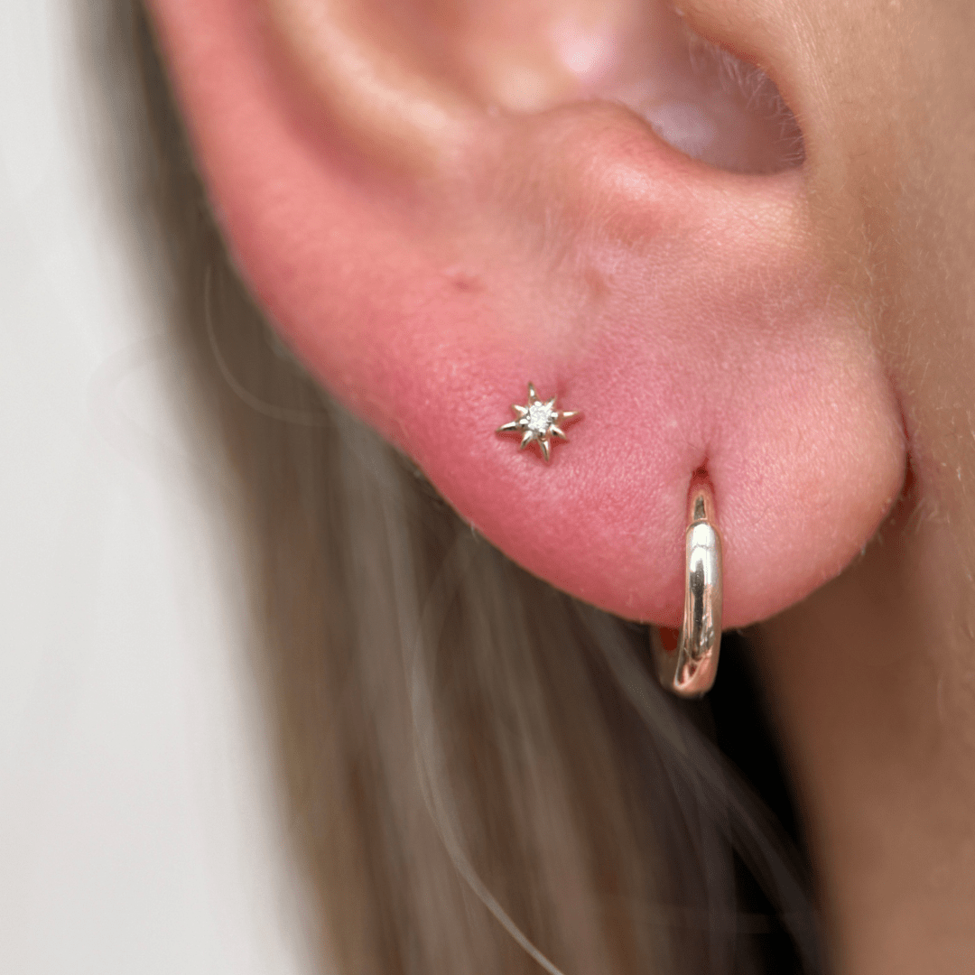 14K Solid Yellow Gold Gemstone Starburst Flat Back Stud Earrings - Perfect for Everyday Wear, Parties & Special Occasions