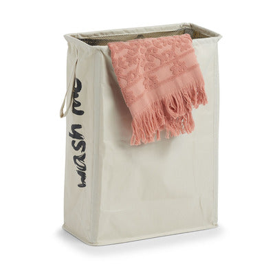 Wash Me Laundry Hamper - Polyester Fabric Beige Clothes Basket for Bedroom, Bathroom & Laundry Room Organization