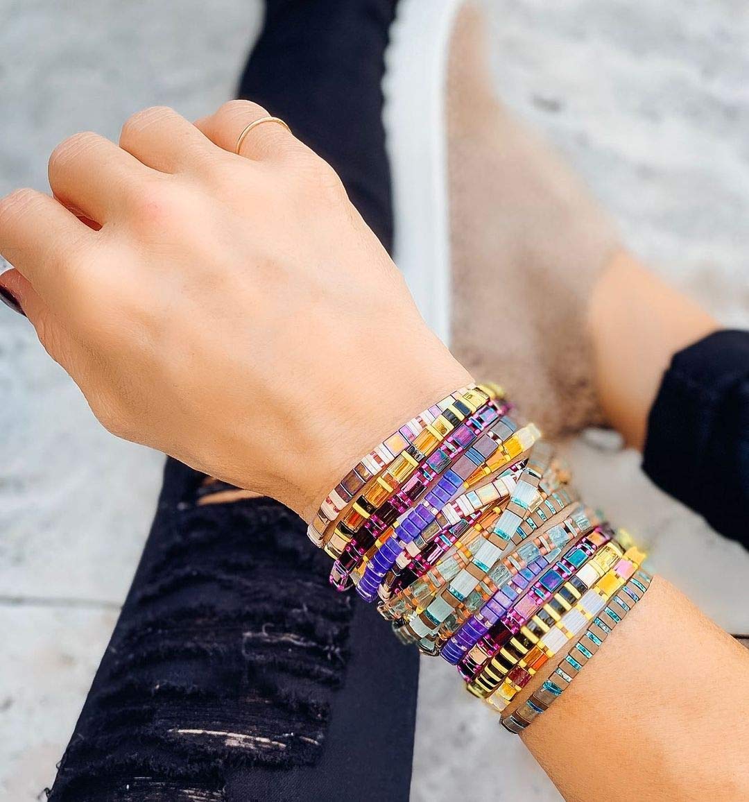 KELITCH Women's Tila Beads Charm Stretch Bracelet - Colorful Candy Beaded Wrap Friendship Bracelet for Women & Girls - Perfect for Gifts, Parties, and Everyday Wear