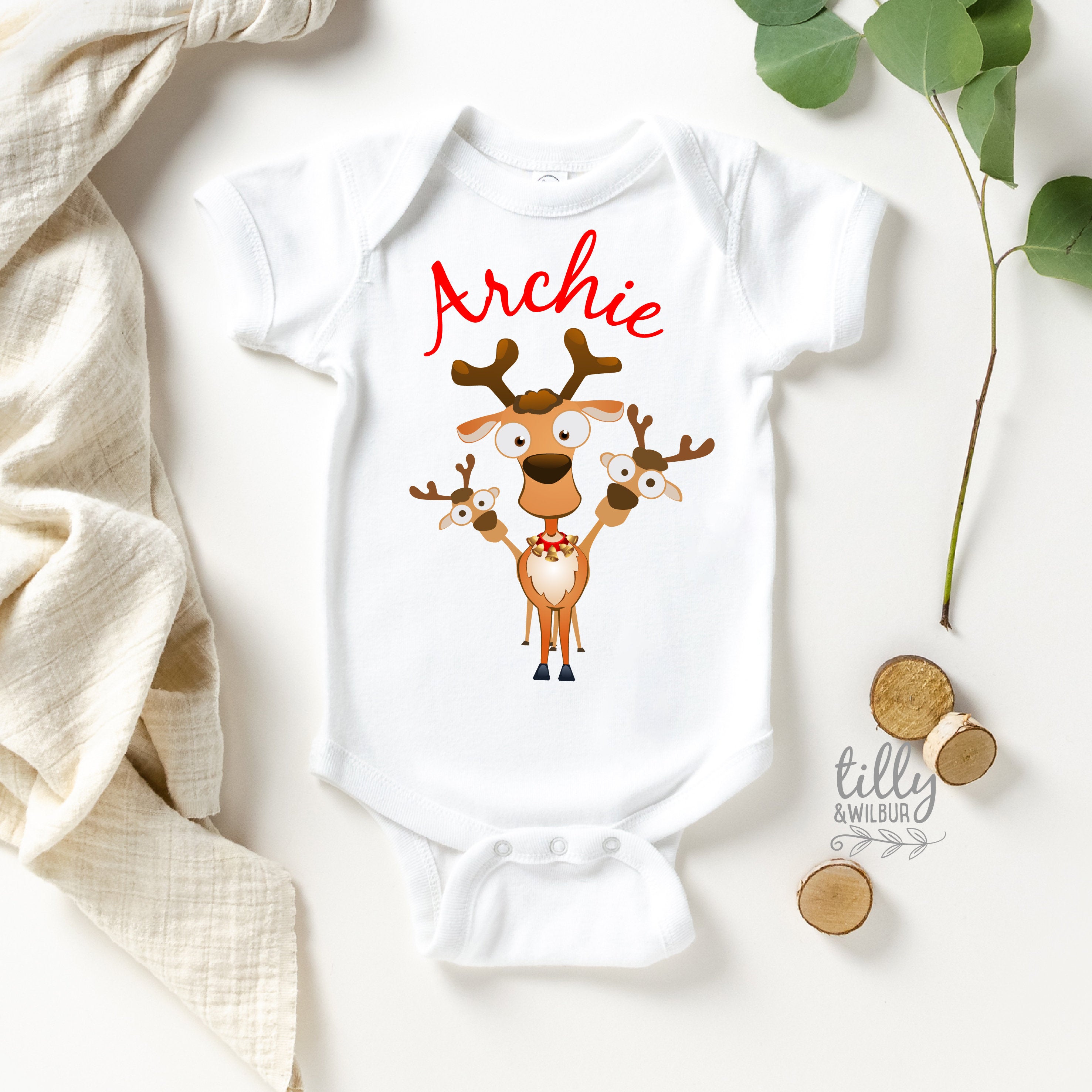 Personalized Christmas Reindeer Baby Boy Bodysuit - Custom Holiday Gift for Boys, Festive Infant Outfit, Cute Reindeer Design - Perfect for Family Photos, Holiday Parties & First Christmas Celebrations