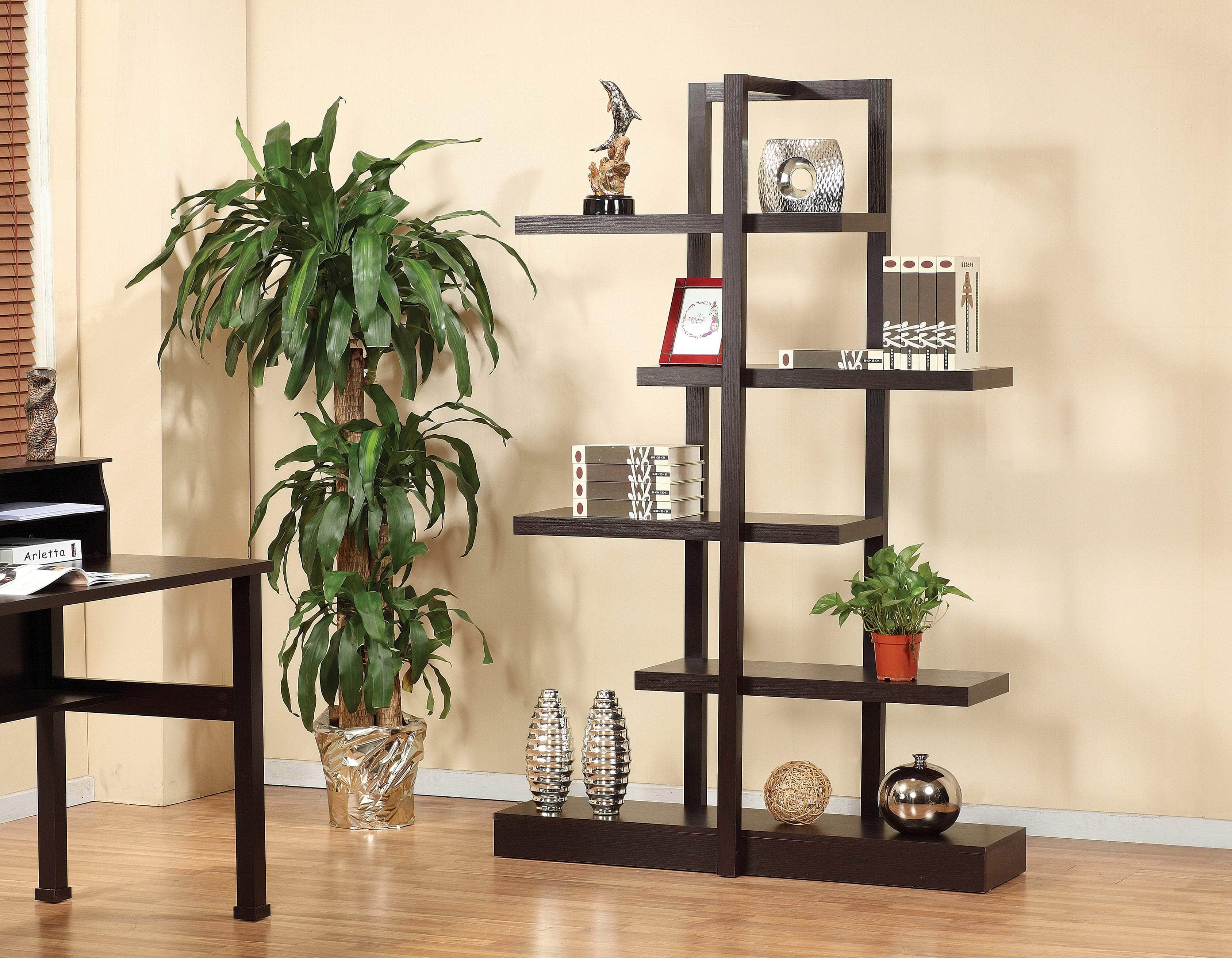 Slim 4-Tier Display Shelf Bookcase - Dark Cherry Finish for Living Room, Bedroom & Office Storage