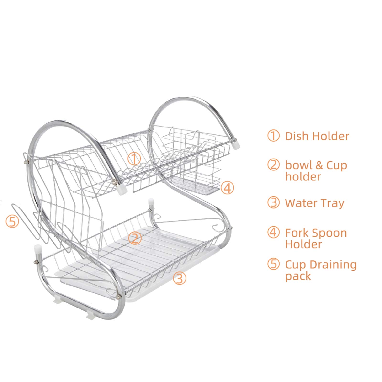 Premium 2-Tier Large Dish Drying Rack with Drainboard - Space-Saving Kitchen Counter Organizer with Utensil Holder & Cup Holder (15.8