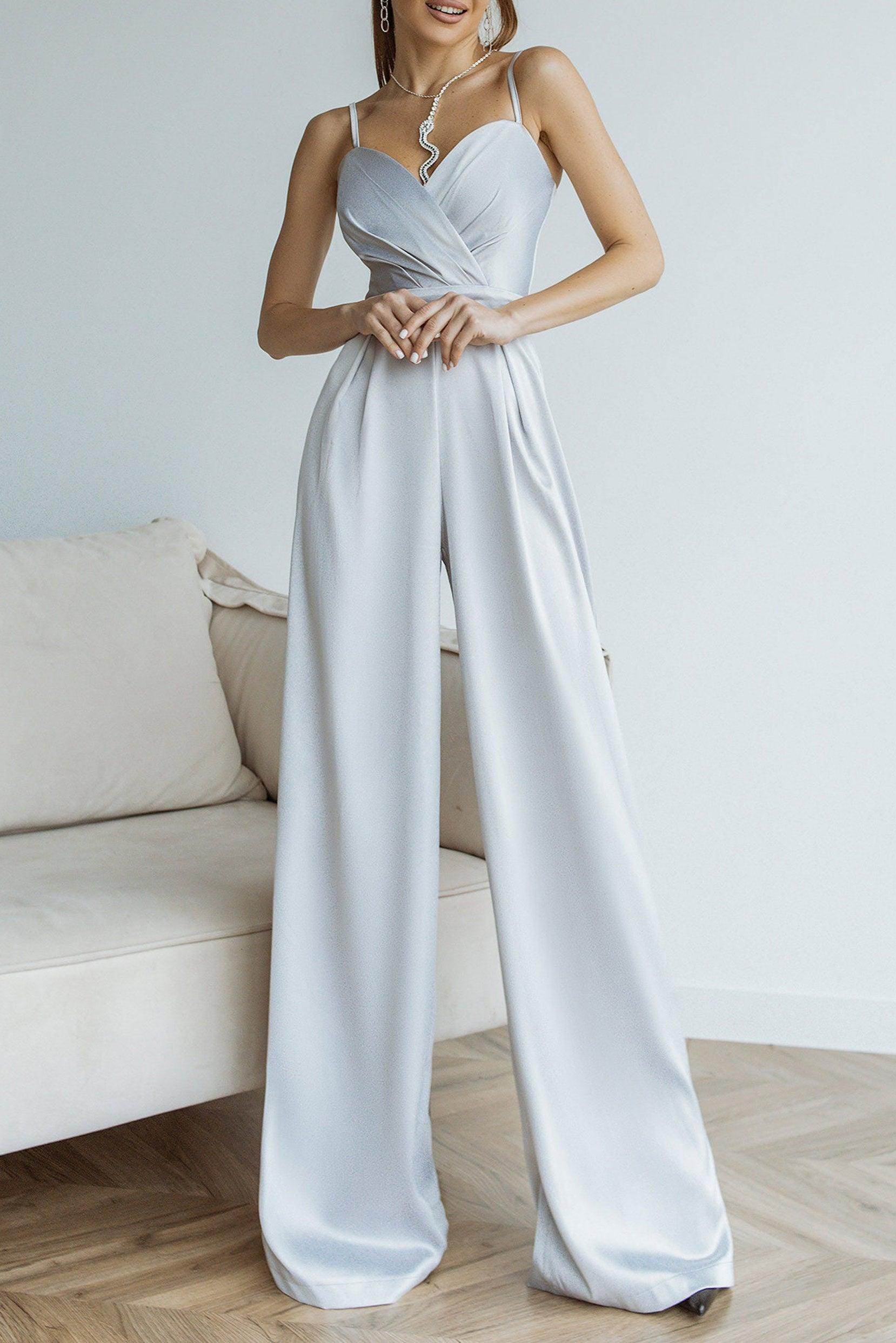 Elegant Floor-Length Satin Jumpsuit with Elastic Waist - CG0169 | Perfect for Evening Parties, Weddings & Formal Events