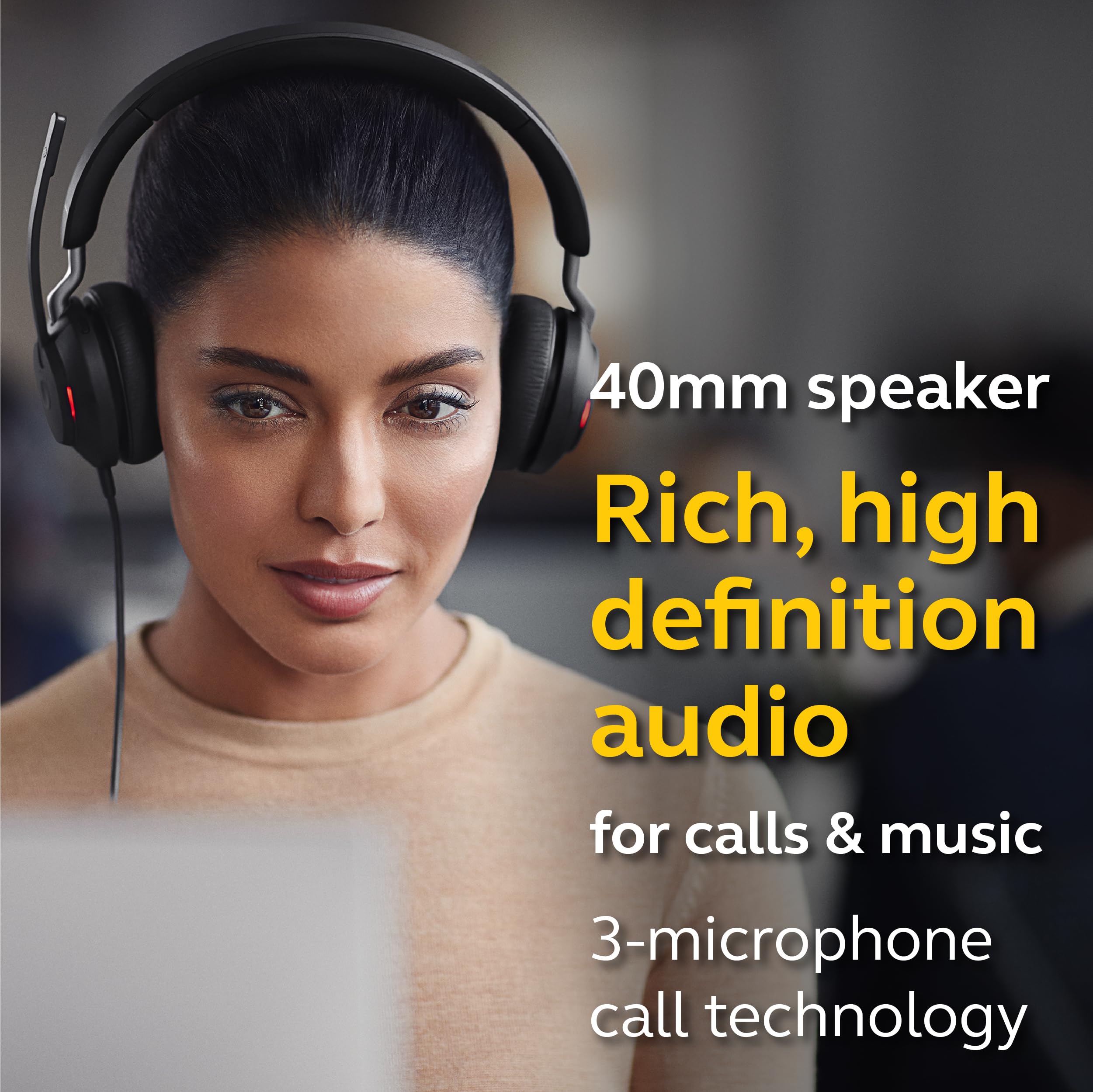 Jabra Evolve2 40 UC Wired Headphones with USB-A - Stereo Office Headset for Telework, Calls & Music | All-Day Comfort & Passive Noise Cancelling | UC-Optimized for Microsoft Teams, Zoom | Perfect for Remote Work & Online Meetings
