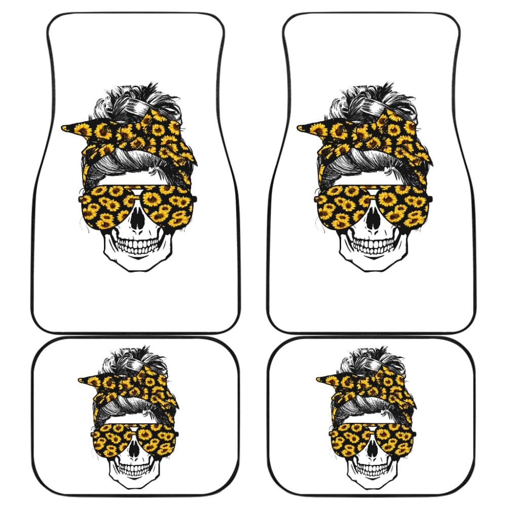 Premium Skull Design Car Floor Mats with Glasses & Bandana - Sunflower Pattern for Cars, Trucks & SUVs - Durable All-Weather Protection for Road Trips & Daily Commutes