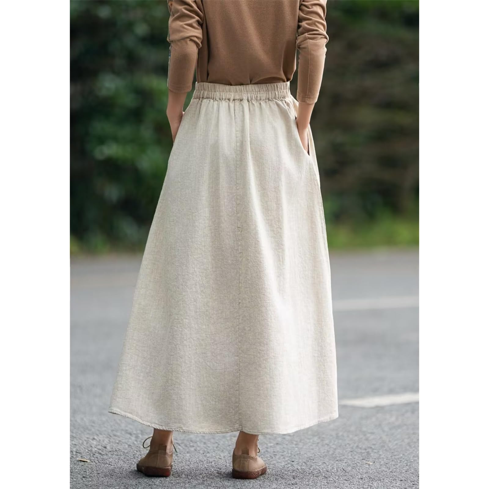 Women's High Waisted A-Line Midi Skirt - Embroidered Linen Retro Skirt for Summer | Casual, Office & Boho Chic Outfits