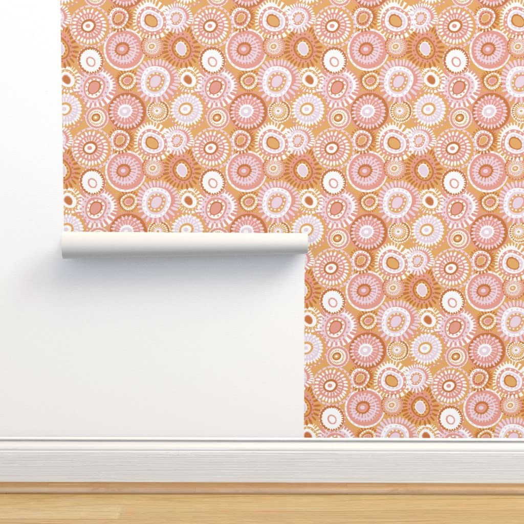 Commercial Grade Wallpaper 27ft x 2ft - Pink & Orange Abstract Bubble Pattern Peel & Stick Wallpaper for Living Room, Bedroom, Office Decor | Spoonflower