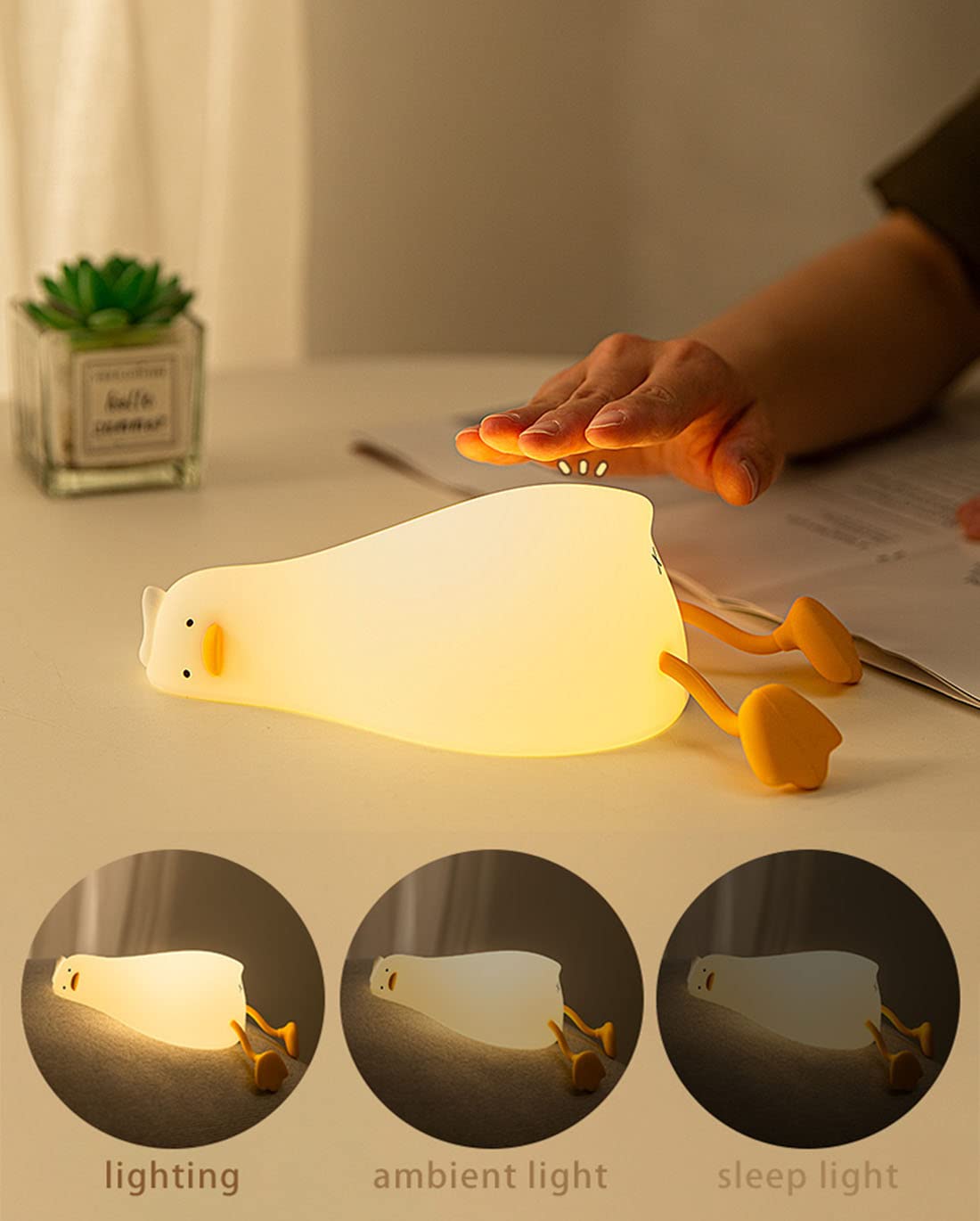 **HAPPYBAG LED Lying Flat Duck Night Light - 3-Level Dimmable, Rechargeable Silicone Squishy Touch Lamp for Nursery, Baby & Kids Room Decor | Perfect for Breastfeeding, Toddler Comfort & Nighttime Safety**