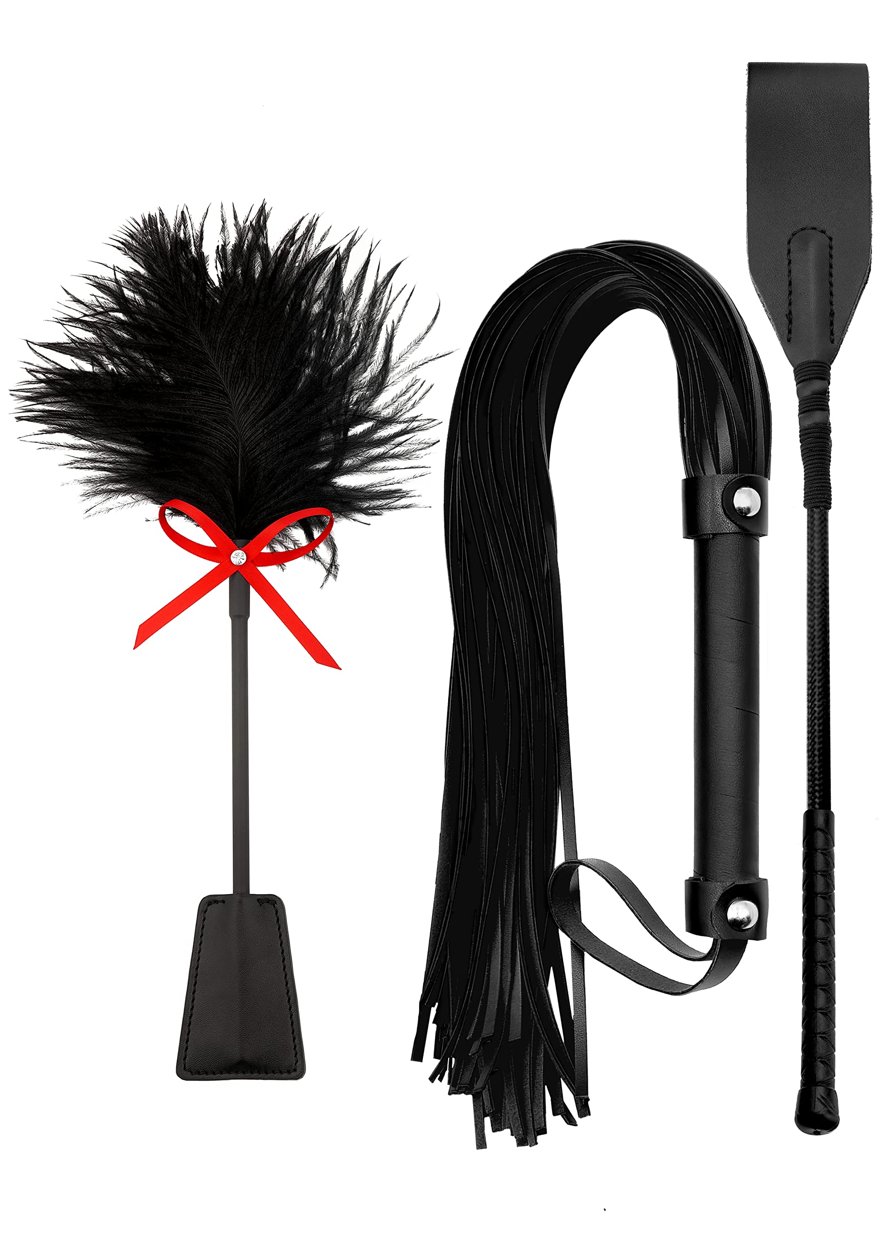 BDSM Flogger Set - Black Feather Crop & Spanking Paddle for Sensual Play | Adult Bondage Toys for Couples | Perfect for Role Play, Spanking, and Sensory Exploration
