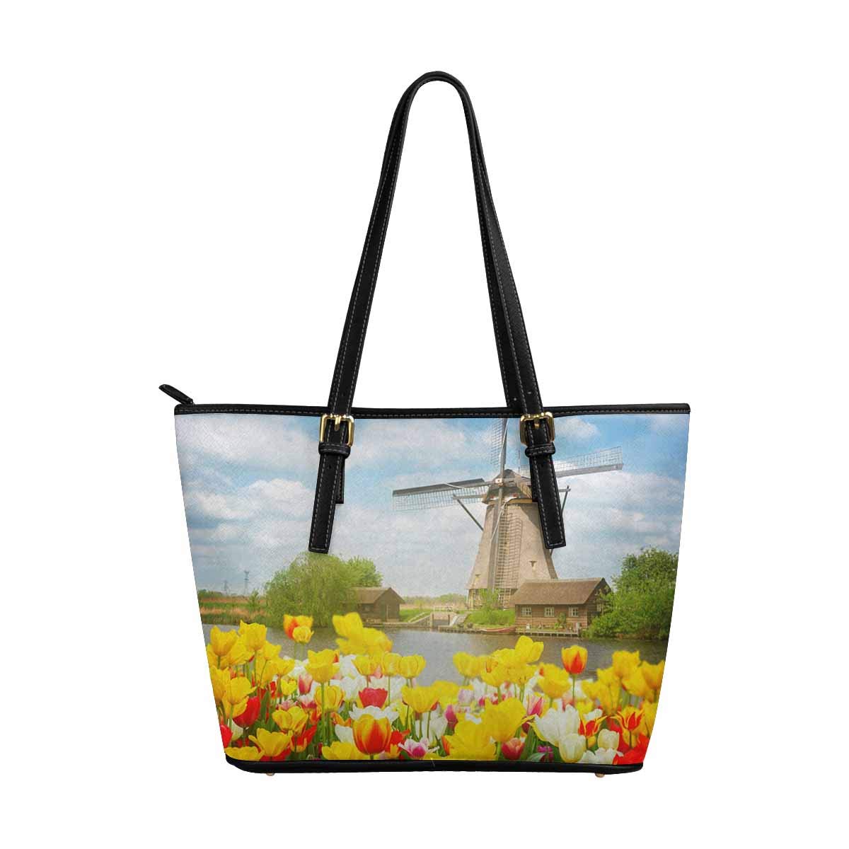Abstract Landscape Tree & River Leather Tote Shoulder Bag for Women - Stylish Handbag for Work, Travel & Everyday Use