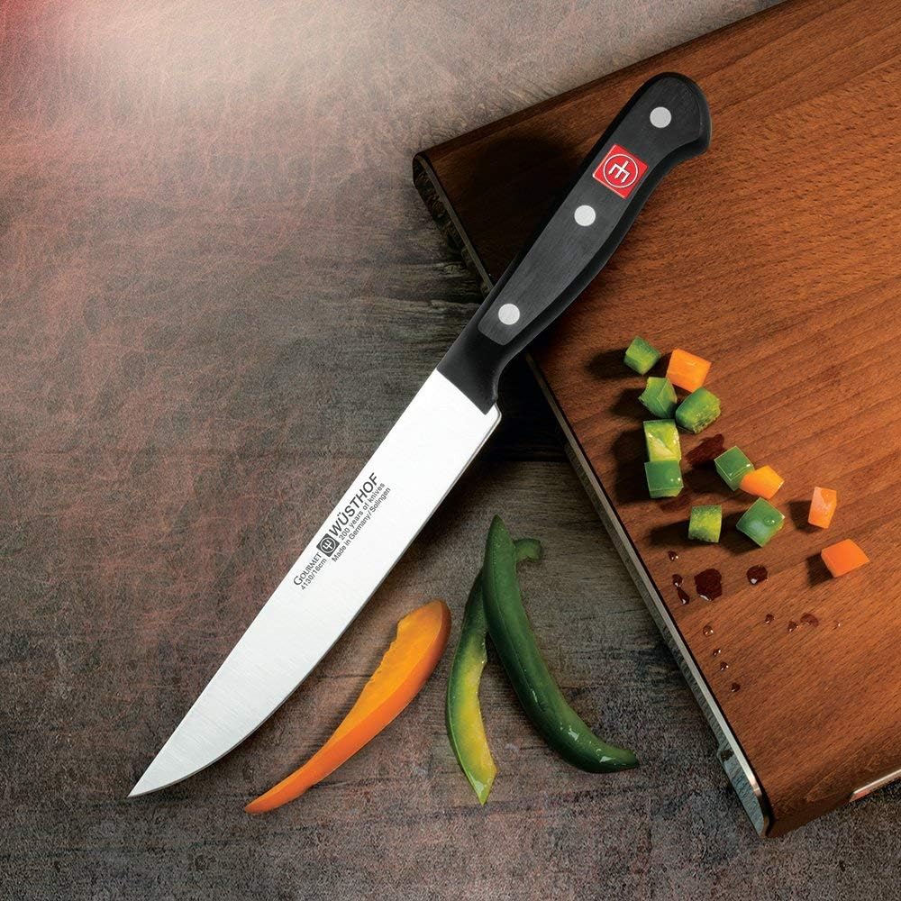WÜSTHOF Gourmet 6-Piece Steak Knife Set with Black Handles - Premium German Stainless Steel Steak Knives for Perfect Meat Cutting - Ideal for Steak Dinners, BBQ Parties & Fine Dining