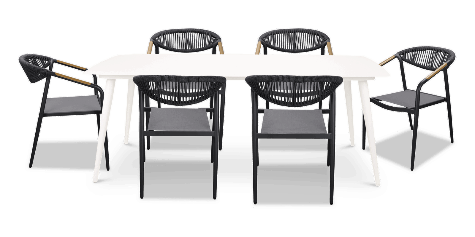 Amalfi Rectangle 7-Piece Outdoor Dining Set with Rope Chairs in Arctic White - Perfect for Patio, Garden, and Poolside Entertaining