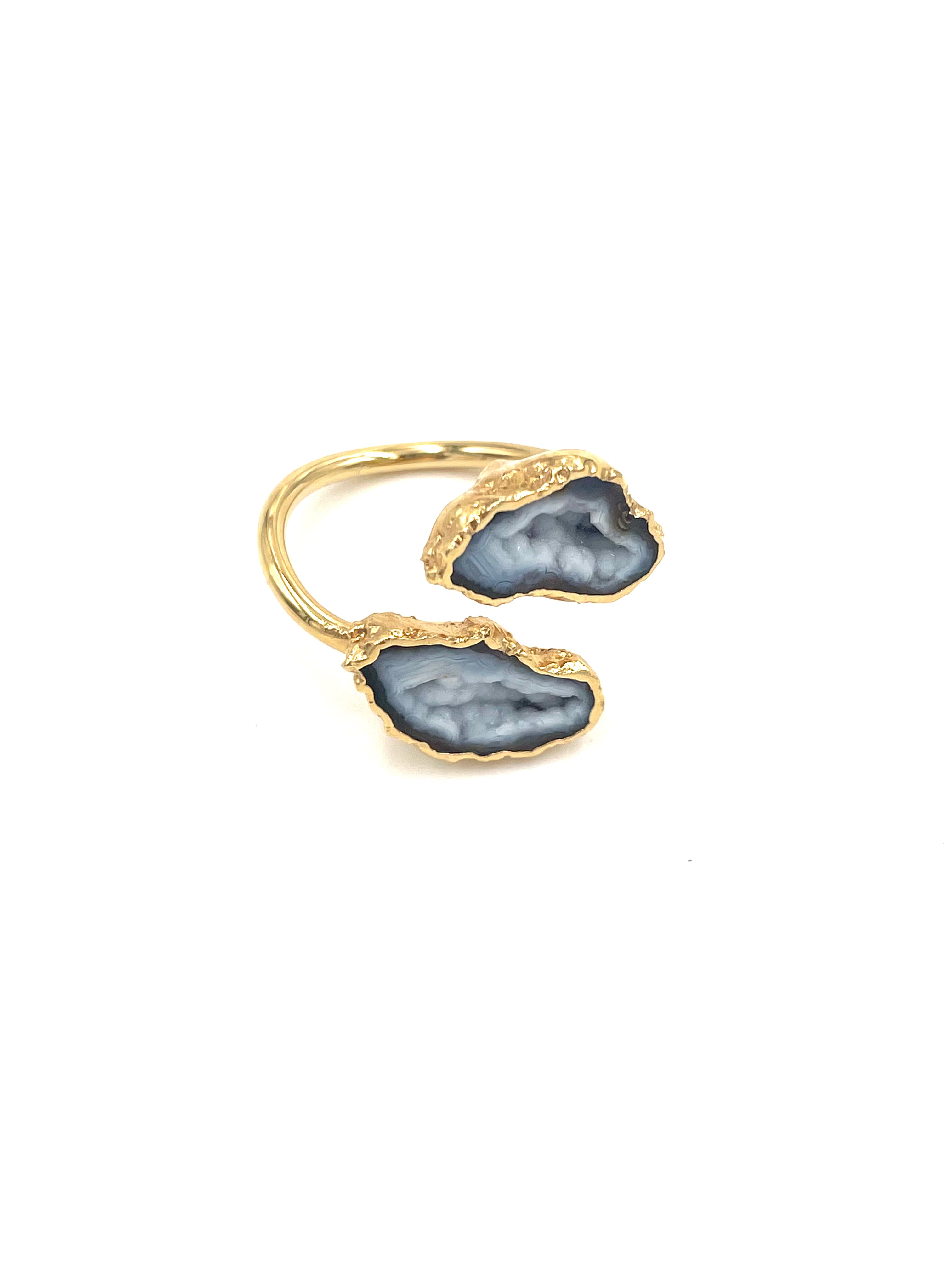 Natural Sliced Agate Wrap Around Ring - Adjustable Boho Chic Jewelry for Women, Perfect for Everyday Wear & Special Occasions