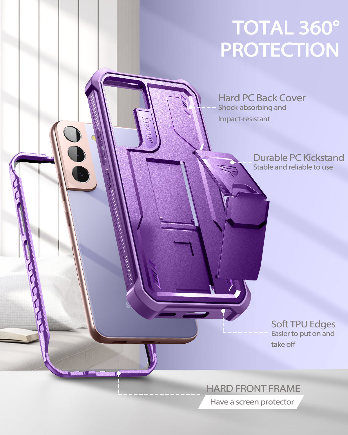 Dexnor Heavy Duty Shockproof Rugged Case for Samsung Galaxy S22 with Built-in Kickstand & Screen Protector - Perfect for Outdoor, Work, and Everyday Protection