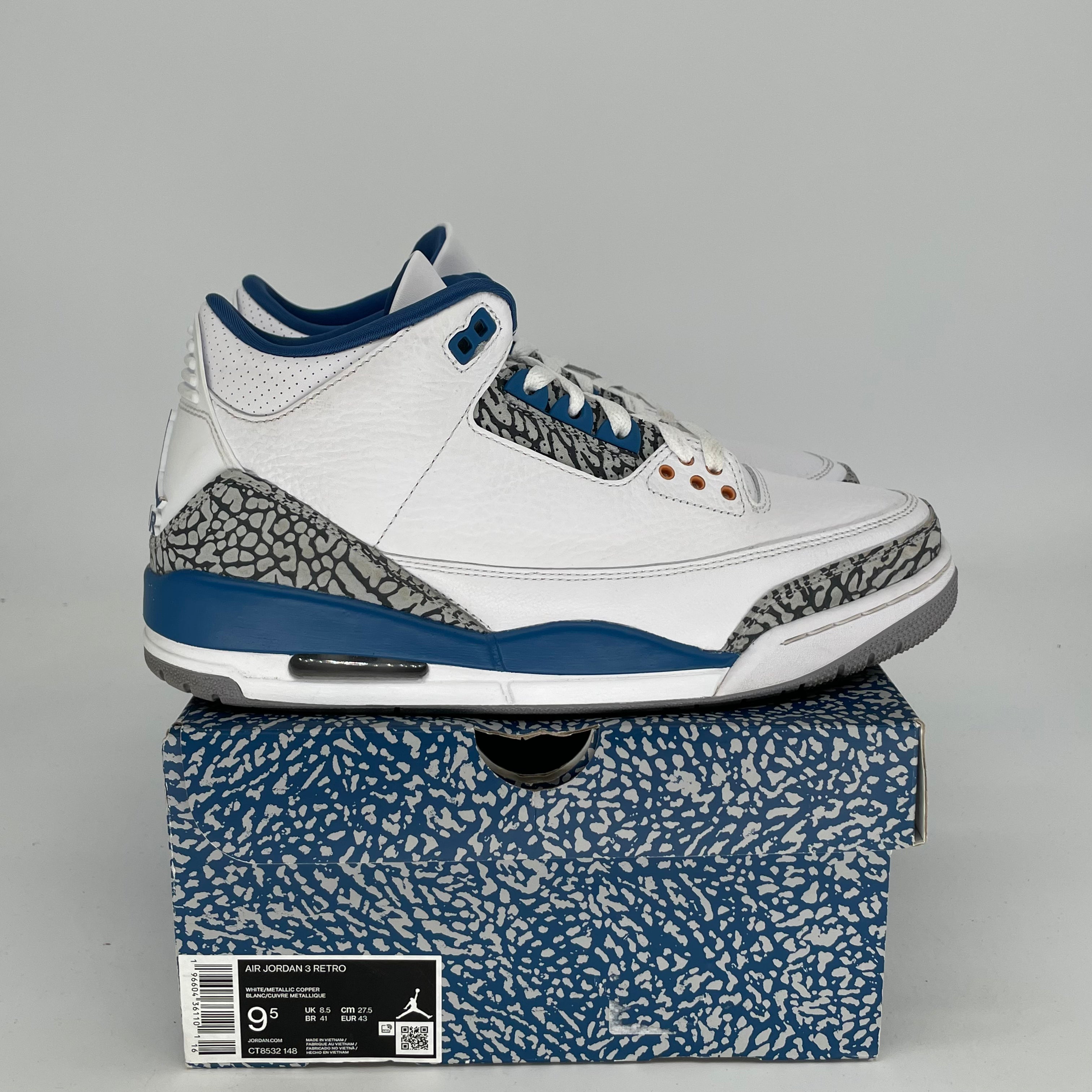 AIR JORDAN 3 WIZARDS Basketball Shoes Men's Size 9.5/11W - Retro Sneakers CT8532-148 for Streetwear & Casual Wear