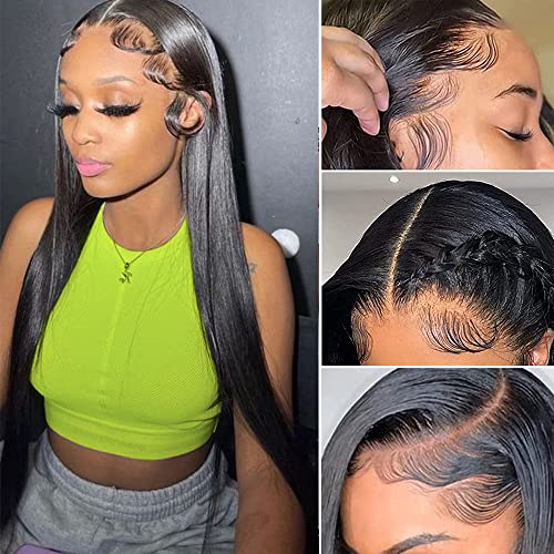 13x6 HD Transparent Straight Lace Front Wigs Human Hair - Brazilian Virgin Lace Frontal Wigs for Black Women | Glueless, Pre-Plucked with Baby Hair | Natural Black (22 Inch) | Perfect for Daily Wear, Parties & Special Occasions