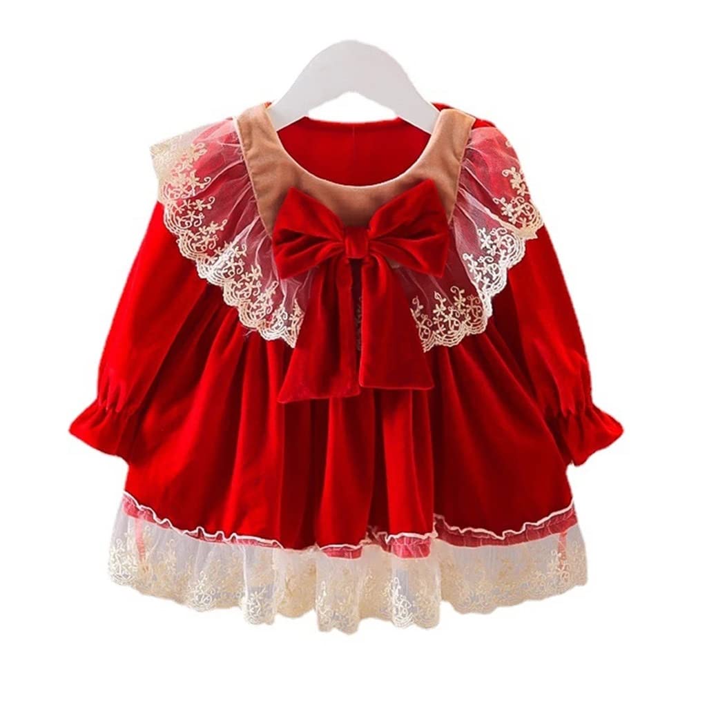 KGEZW Toddler Girl Princess Dress - Fluffy Velvet Long Sleeve Lace Christmas Birthday Party Gown (18-24 Months) | Perfect for Holiday Photos, Pageants & Special Occasions
