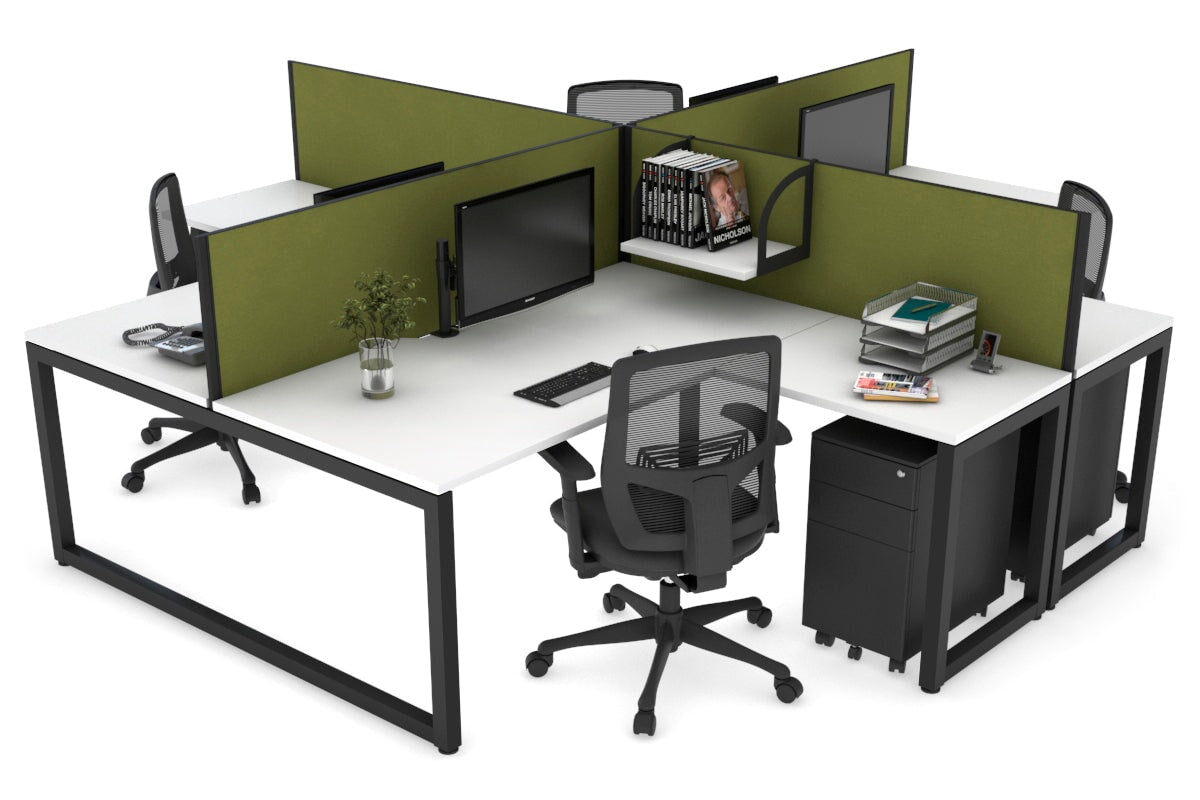 Quadro Loop Legs 4-Person Corner Workstation Desk - 1400L x 1800W with Cable Management - Perfect for Office, Conference Room & Collaborative Workspaces