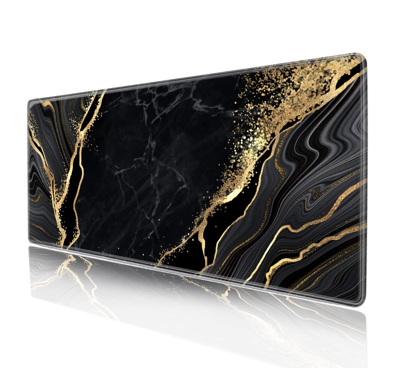 Large Gaming Mouse Pad - Anti-Slip Rubber Base for Office & Home, Black Gold Marble Design for PC Laptop Desk