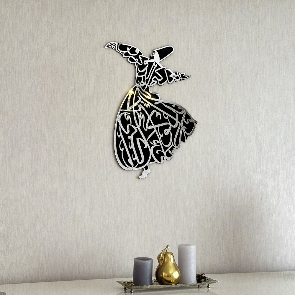 Handcrafted Whirling Dervish Wooden Wall Art - Islamic Home Decor for Living Room, Bedroom & Office - Spiritual Sufi Dance Sculpture for Meditation Spaces