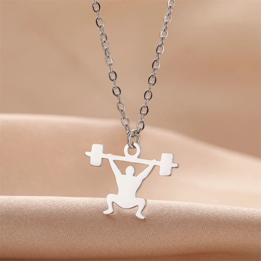 Stainless Steel Dumbbell Necklace for Men - Weightlifting & Gym Jewelry Gift for Bodybuilders & Fitness Enthusiasts | Perfect for Workouts, Sports & Casual Wear