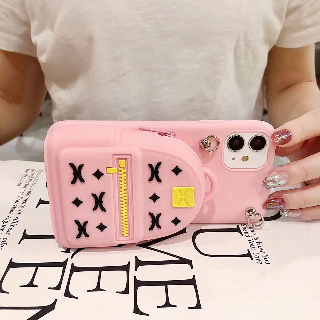 Cute Cartoon iPhone 8 Plus/7 Plus Backpack Design Case - Soft Silicone Shockproof Cover with Card Holder & Kickstand for Women & Teens (Pink) | Perfect for School, Travel & Everyday Use