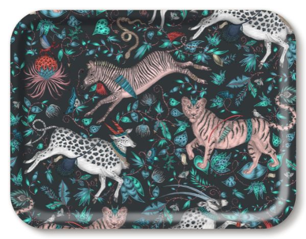 Jamida Protea Tray in Navy Blue - Elegant Serving Tray for Dining, Entertaining & Home Decor | Perfect for Parties, Tea Time & Gift Giving