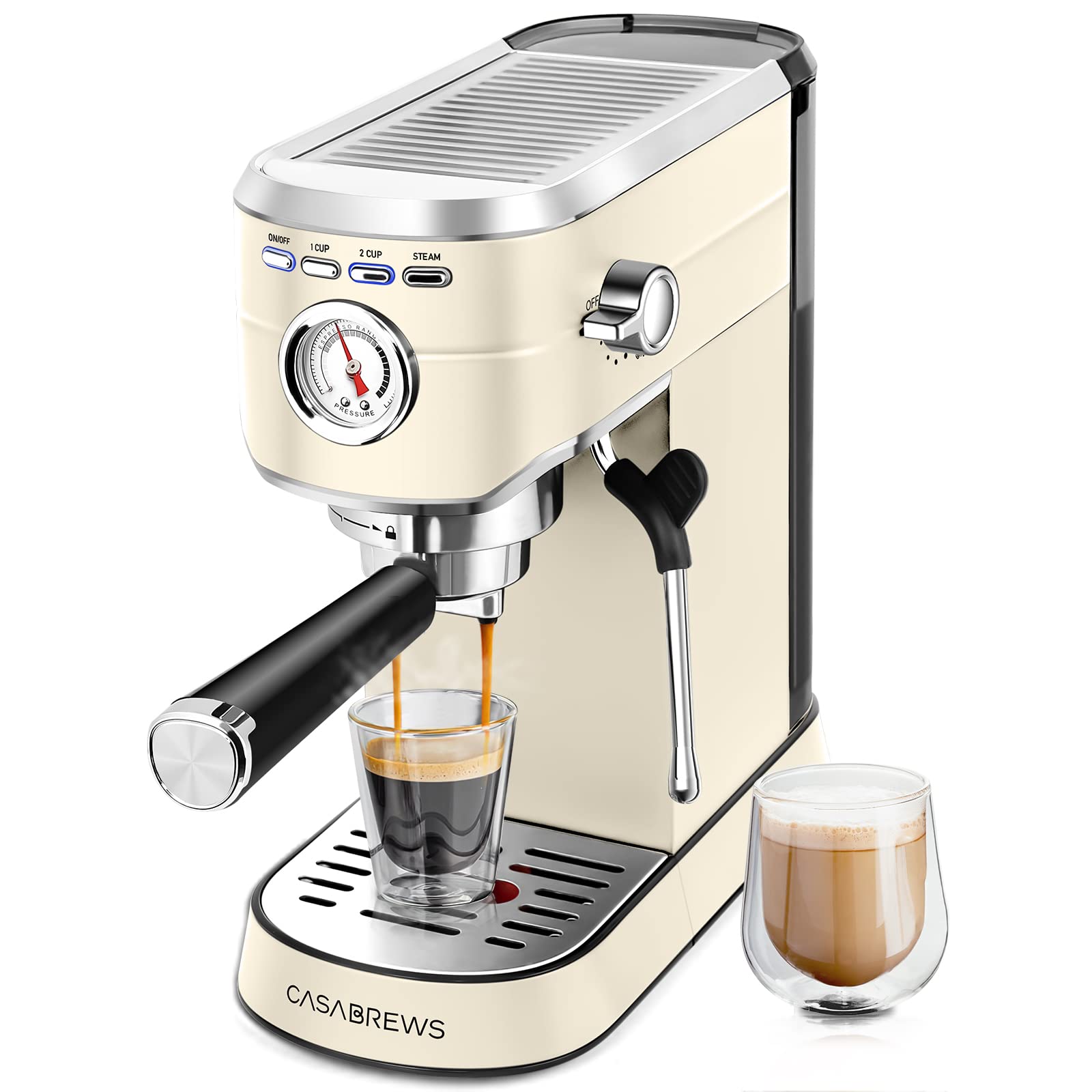 CASABREWS 20 Bar Espresso Machine with Milk Frother - Stainless Steel Coffee Maker, 34oz Removable Water Tank for Creamy Espresso & Latte - Perfect for Home Baristas & Coffee Lovers