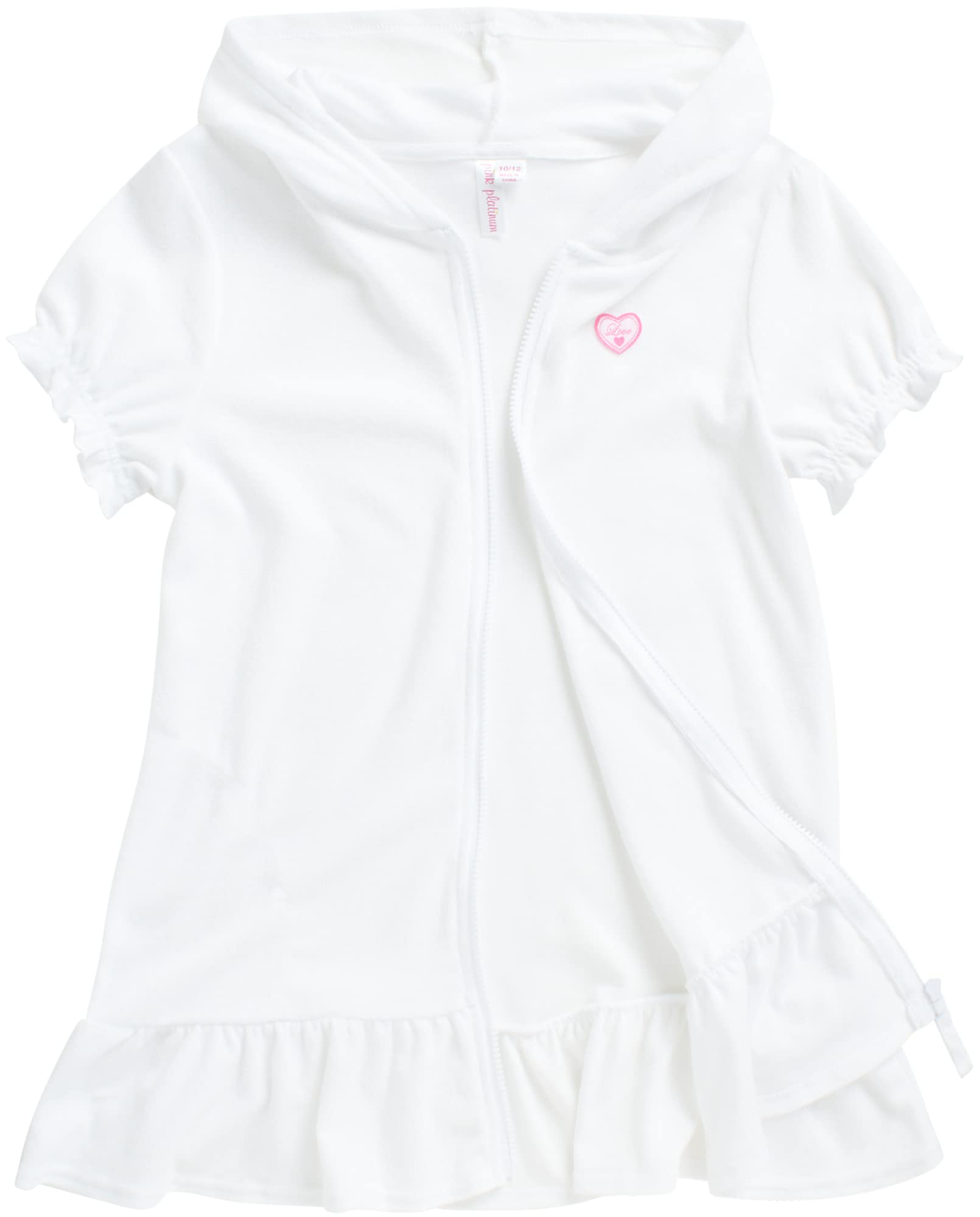Pink Platinum Girls' Swim Cover Up Hooded Terry Cloth Bathrobe with Full Zip - Ruffled Swim Dress for Toddler to Teen 2T-16 - Perfect for Poolside, Beach Vacation & Spa Day