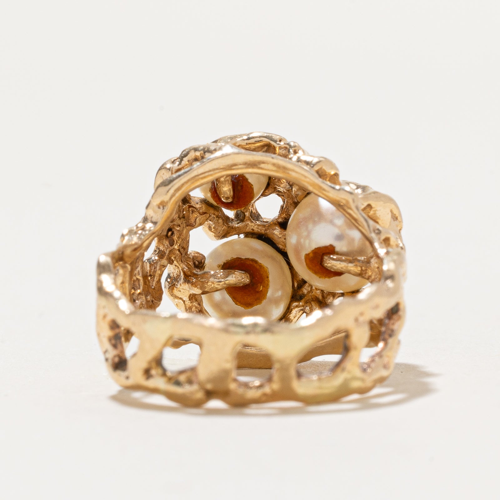 Three Stone Pearl Abstract Ring - Size 6.25 - Elegant Handmade Jewelry for Women, Perfect for Weddings, Anniversaries & Special Occasions