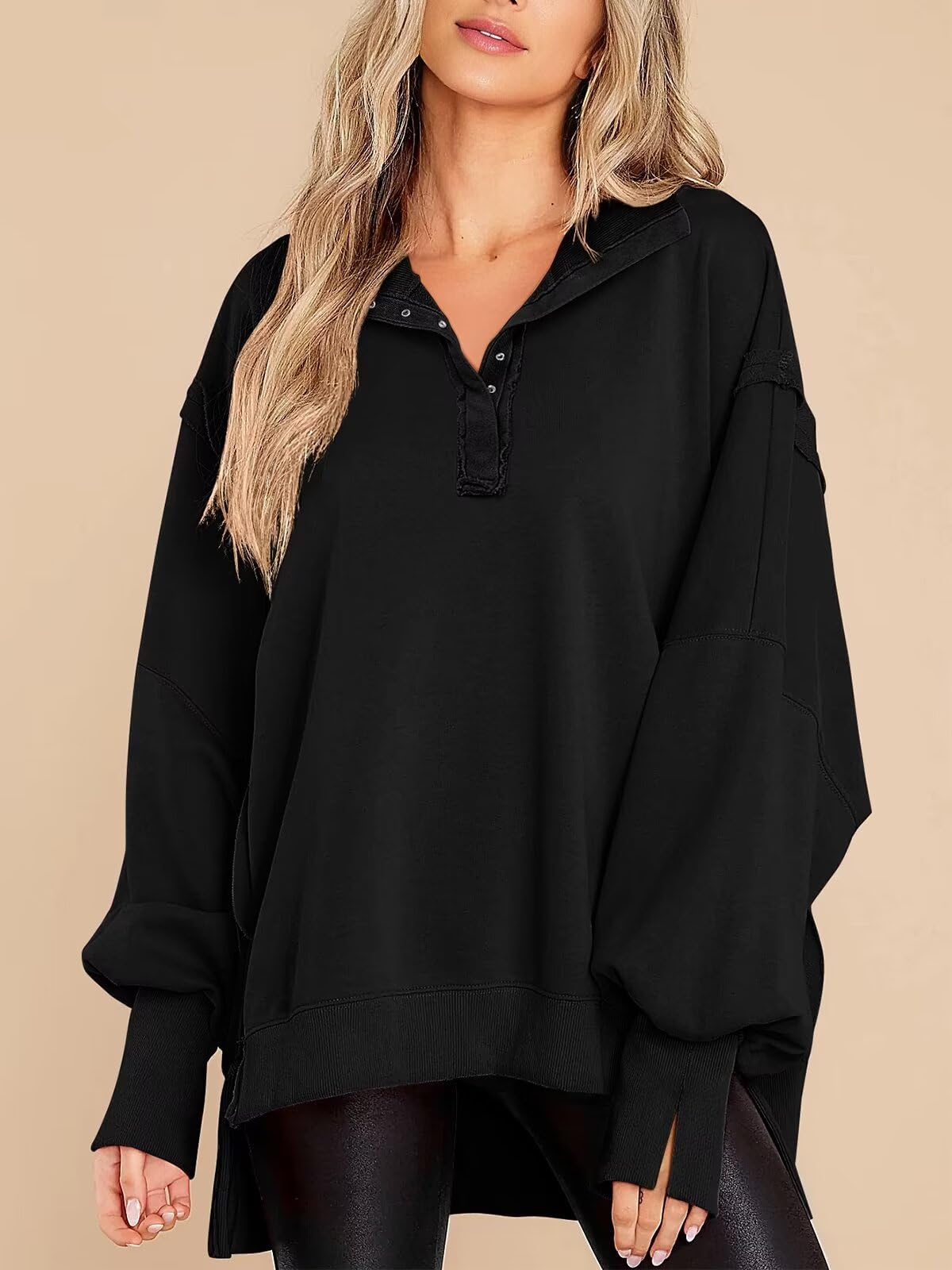 Trendy 2024 Women's Henley Pullover Button Sweatshirt - Fall Tunic Top for Casual Wear (S-2XL) | Perfect for Autumn Outfits, Layering & Cozy Lounge Wear