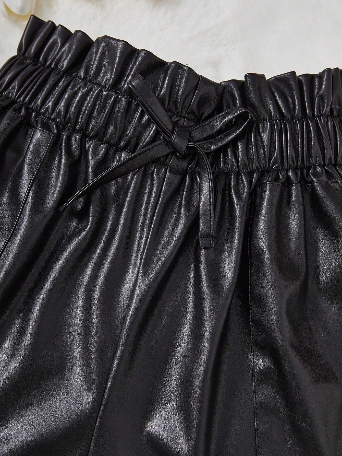 Verdusa Girls PU Leather Knot Front Elastic Waist Wide Leg Shorts with Pockets | Trendy Casual Summer Outfit for Teens & Kids | Perfect for School, Playdates & Outdoor Activities