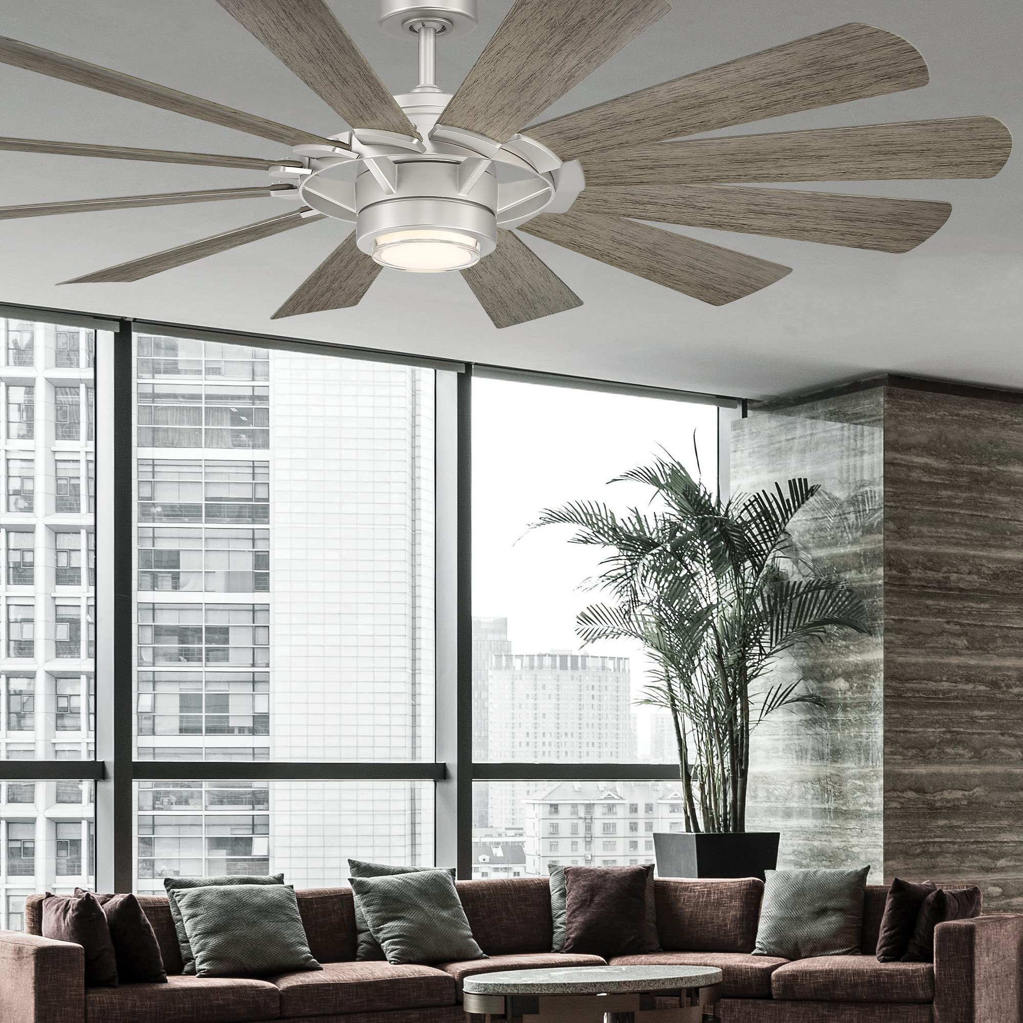 Wyndmill Smart 65in Ceiling Fan with 12 Blades, 3000K LED Light Kit, Remote Control, Alexa & App Compatibility for Indoor and Outdoor Use - Perfect for Living Rooms, Bedrooms, and Patios