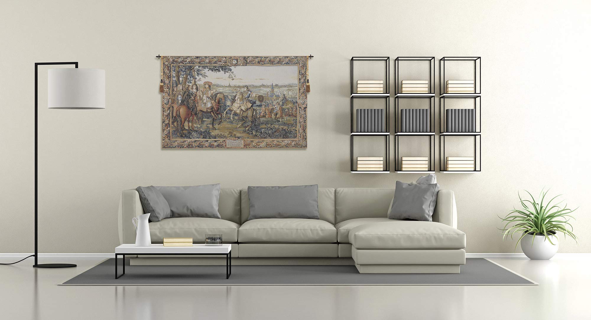 Louis XIV Belgian Tapestry Wall Hanging - 165x102 Inch Cotton Wool Tapestry by Charles le Brun | Luxury Home Decor for Living Room, Bedroom & Palace Style Interiors