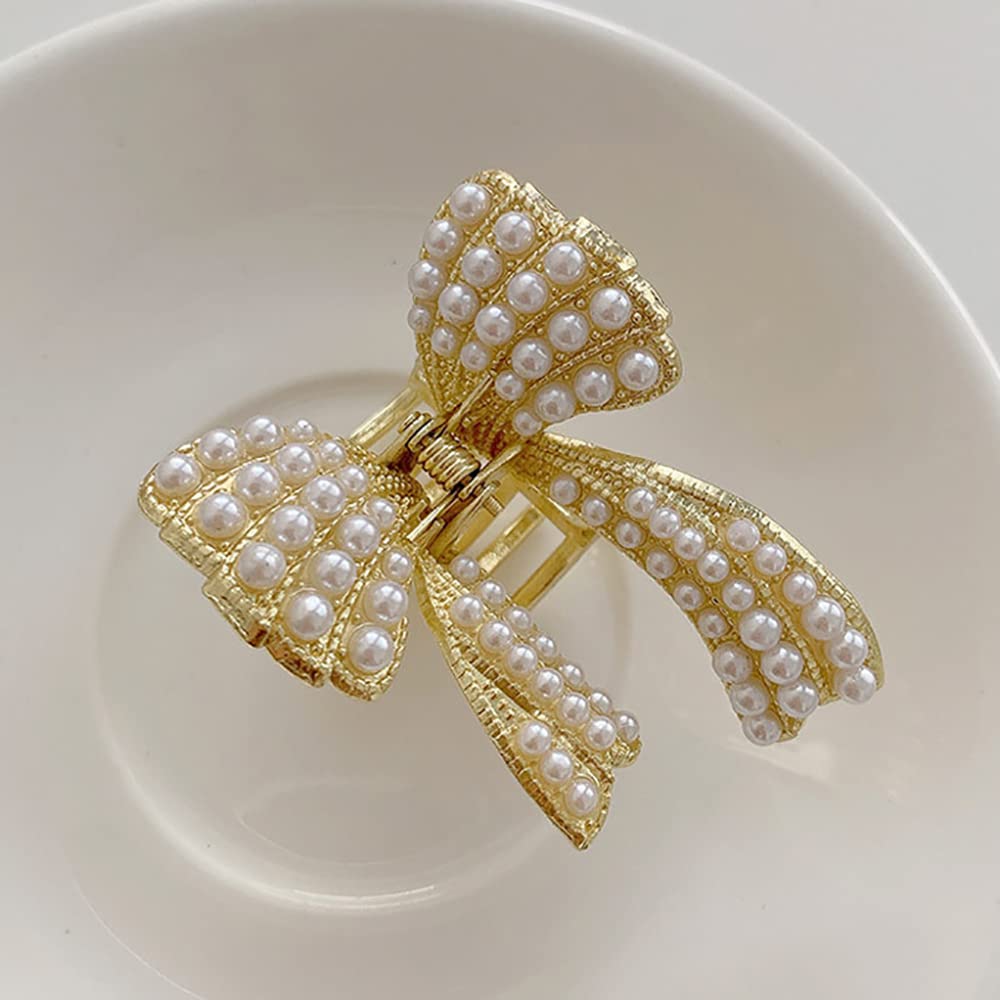 2 Pcs Non-Slip Butterfly Hair Clips with Pearl Decor - Sweet Hair Claw Clips for Women and Girls - Perfect for School, Work, and Everyday Hairstyles