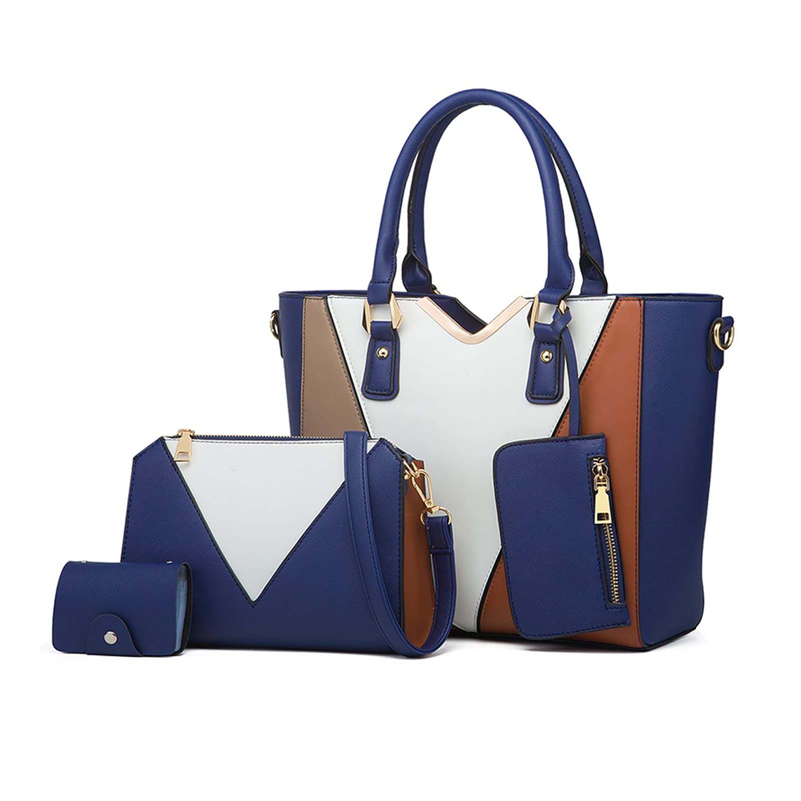 NICOLE & DORIS Women's 4-in-1 Handbag Set - Fashion Color Block Shoulder Bag, Large Tote, Crossbody Bag & Clutch Purse for Work, Travel & Daily Use | Stylish & Functional Women's Accessories