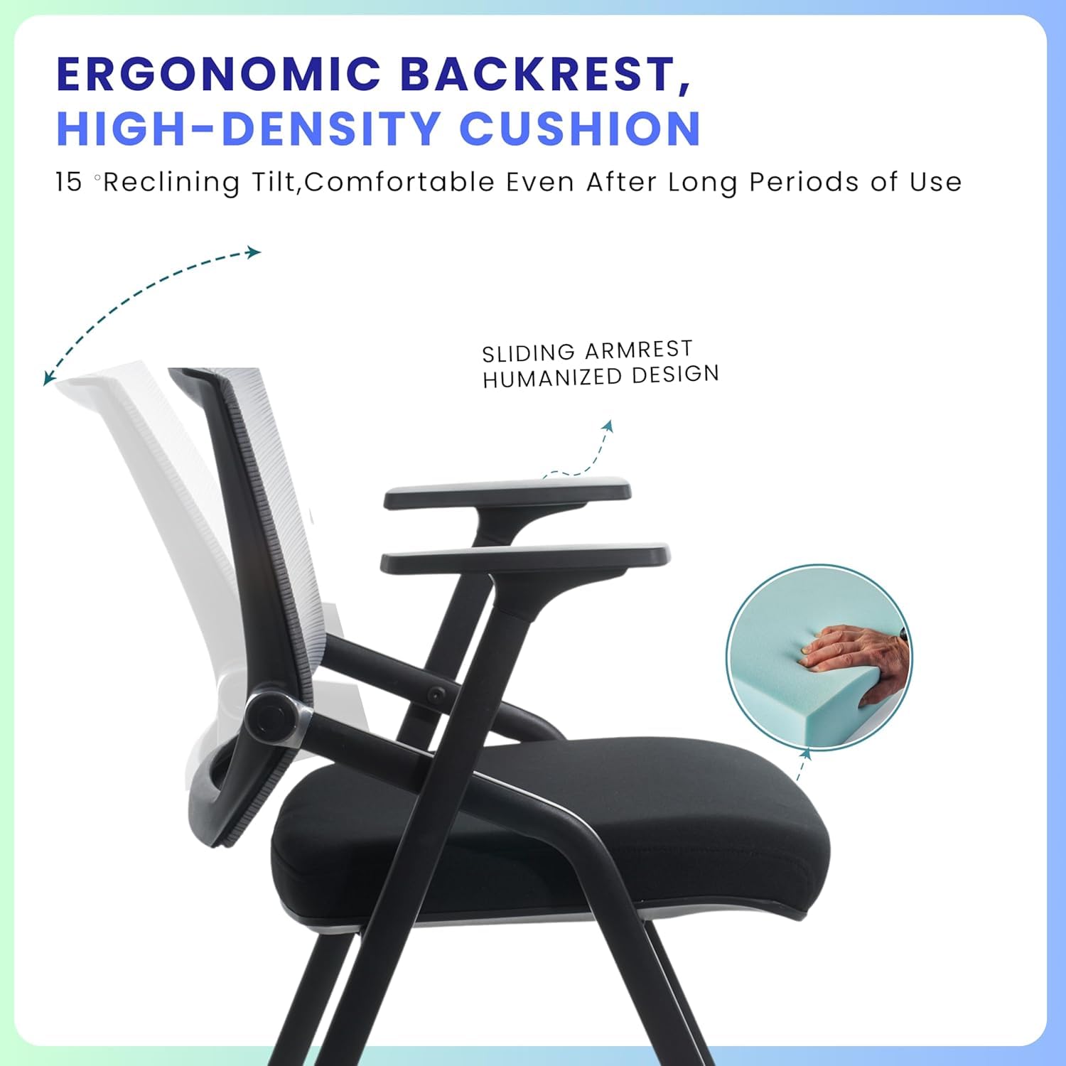 Ergonomic Conference Room Chairs - 2 Pack Stackable Office Guest Chairs with Lumbar Support, Adjustable Armrests & Smooth-Rolling Casters for Meetings, Reception Areas & Home Offices