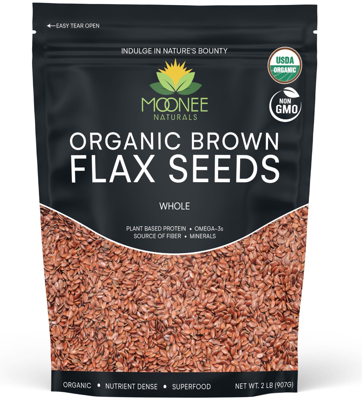 Organic Flax Seeds (2 Pound) - USDA Certified, Non-GMO, Rich in Omega-3 - Perfect for Smoothies, Baking & Healthy Breakfast Bowls