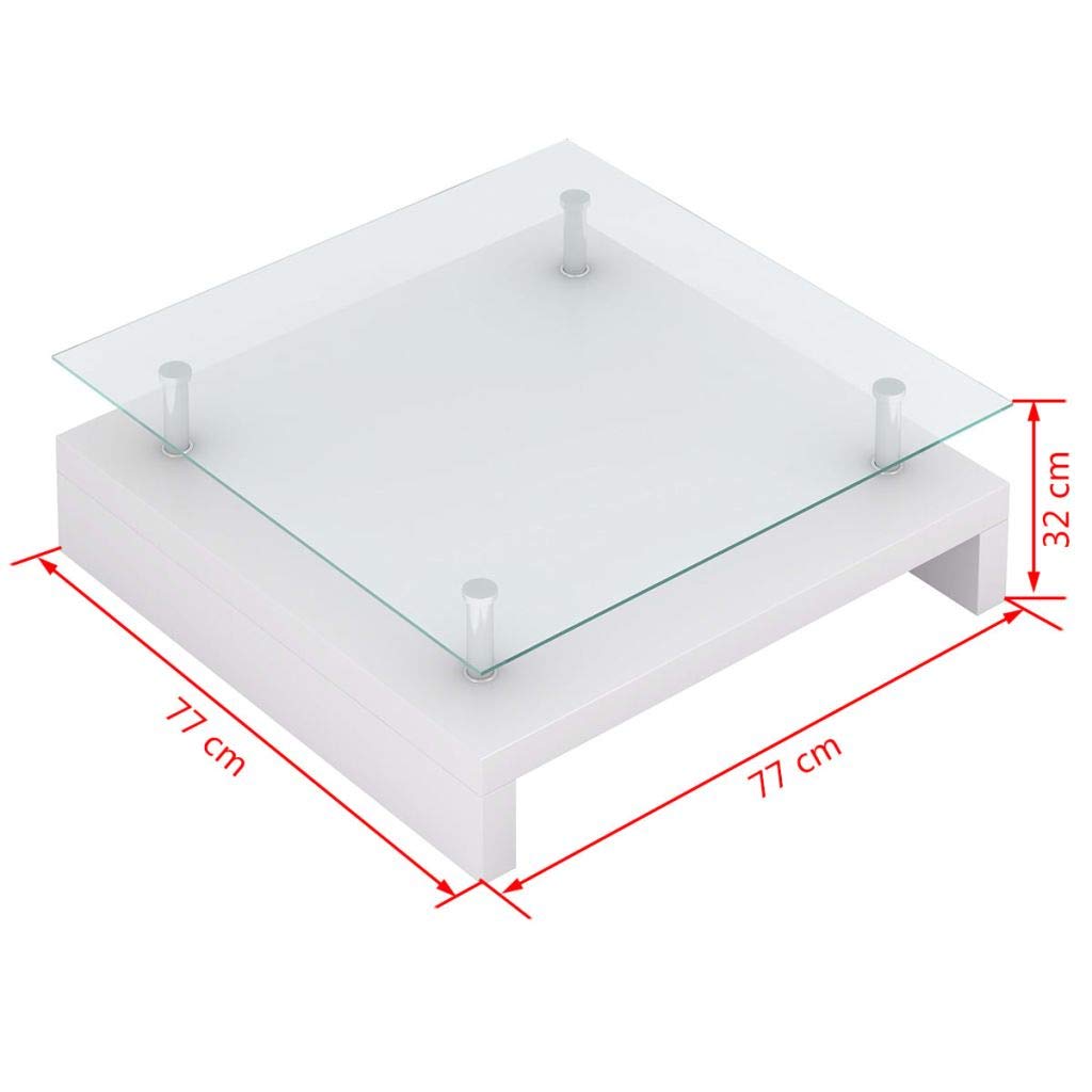 FAMIROSA 2-Tier Modern Coffee Table with Tempered Glass Top & Storage Shelf - Square End Table for Living Room, Sofa & Couch - Sturdy Home Furniture for Small Spaces & Apartment Decor
