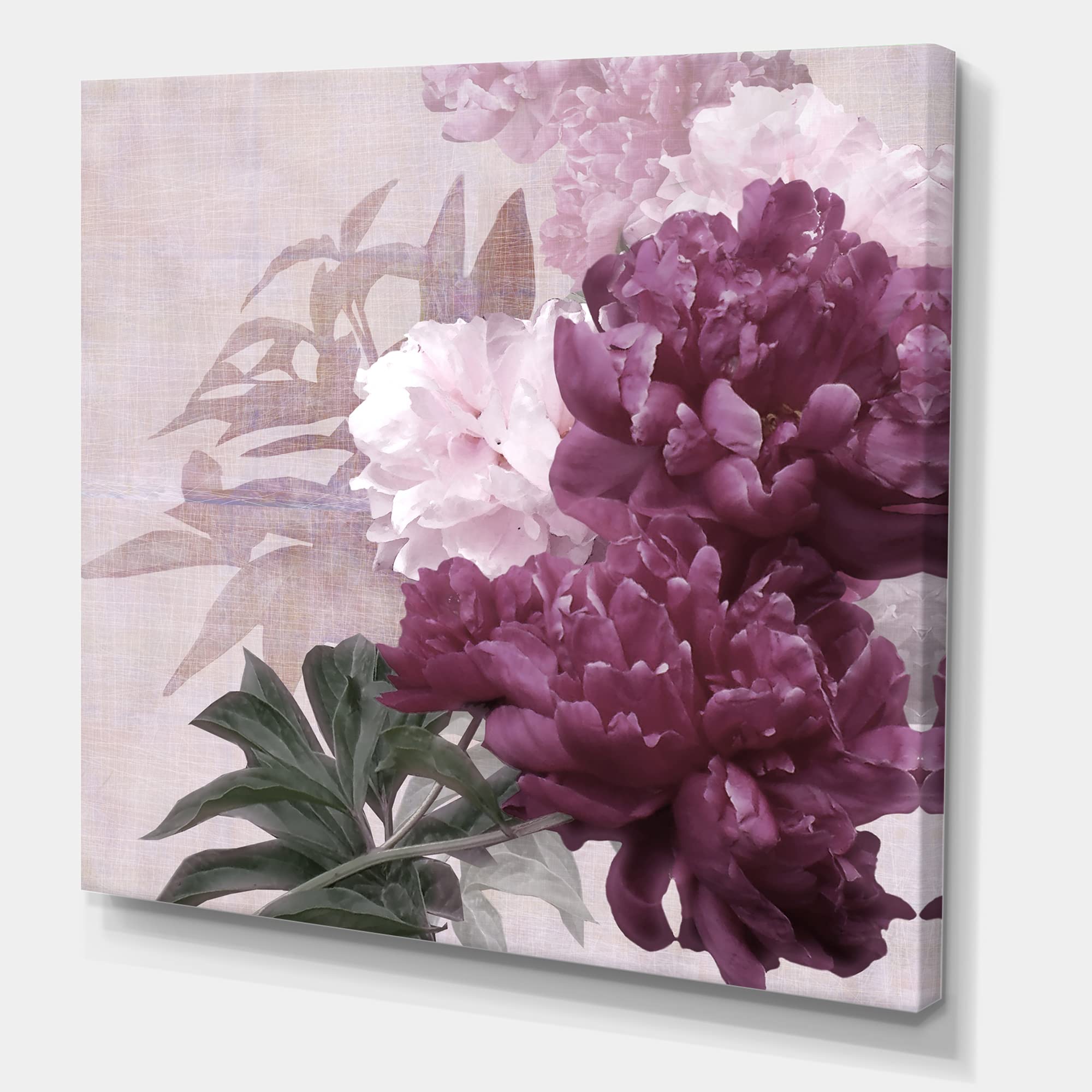 DesignQ Vintage Purple and Pink Floral Canvas Wall Art - Traditional Hand-Painted Home Decor for Living Room, Bedroom & Office