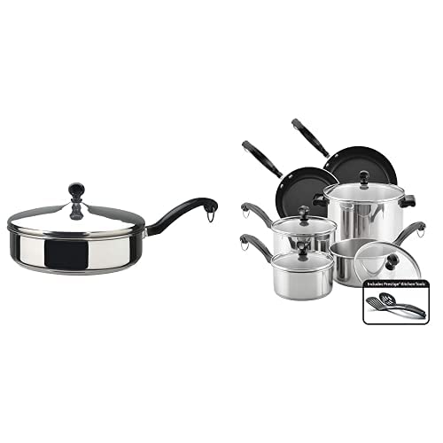 Farberware Classic 15-Piece Stainless Steel Cookware Set with Pots, Pans & 2.75 Quart Covered Saute Pan - Silver (50049) - Perfect for Home Cooking, Professional Kitchens & Gift Giving