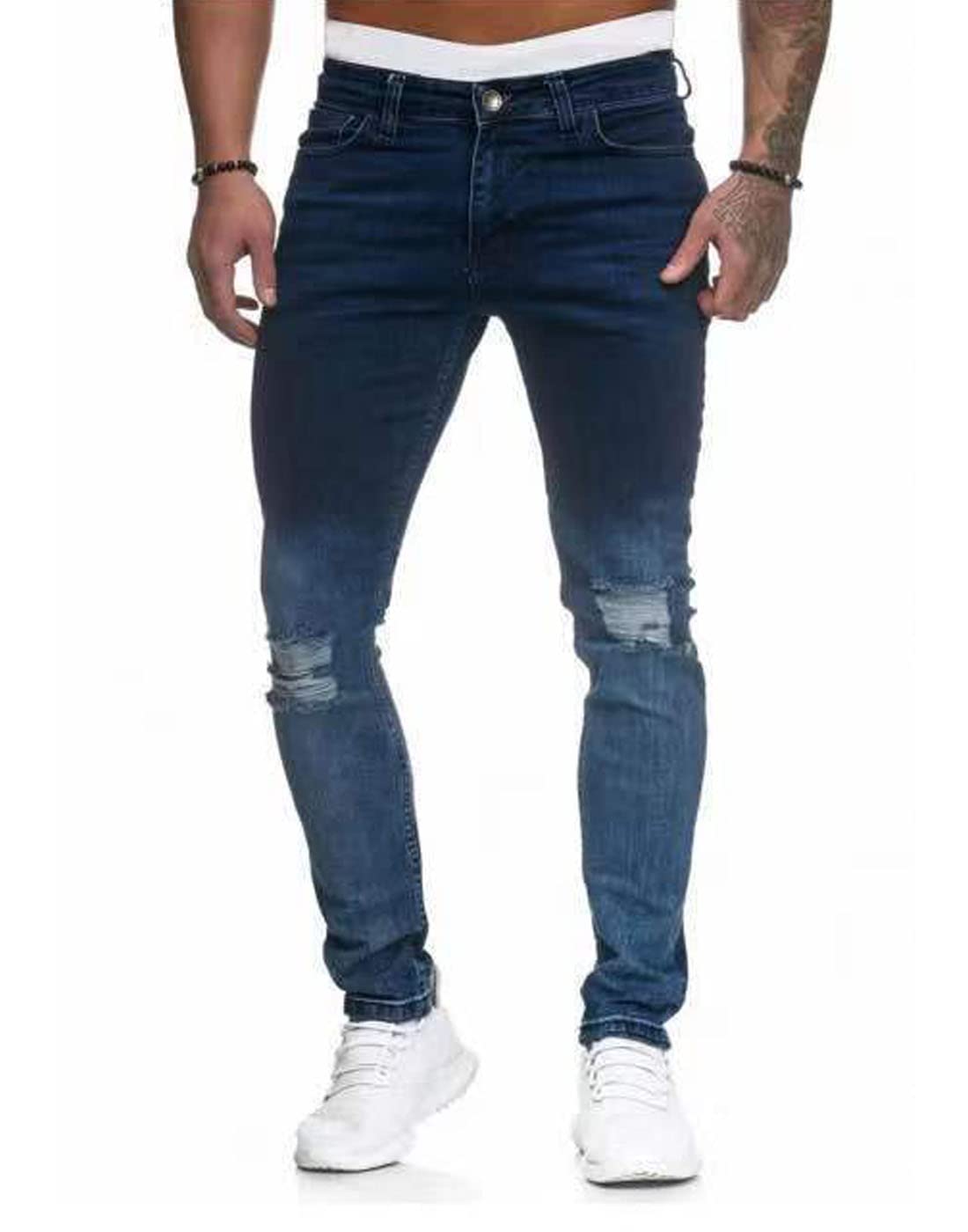 HUNGSON Men's Ripped Skinny Jeans - Stretch Slim Fit Denim Pants for Men | Trendy Distressed Jeans for Casual Wear & Night Out