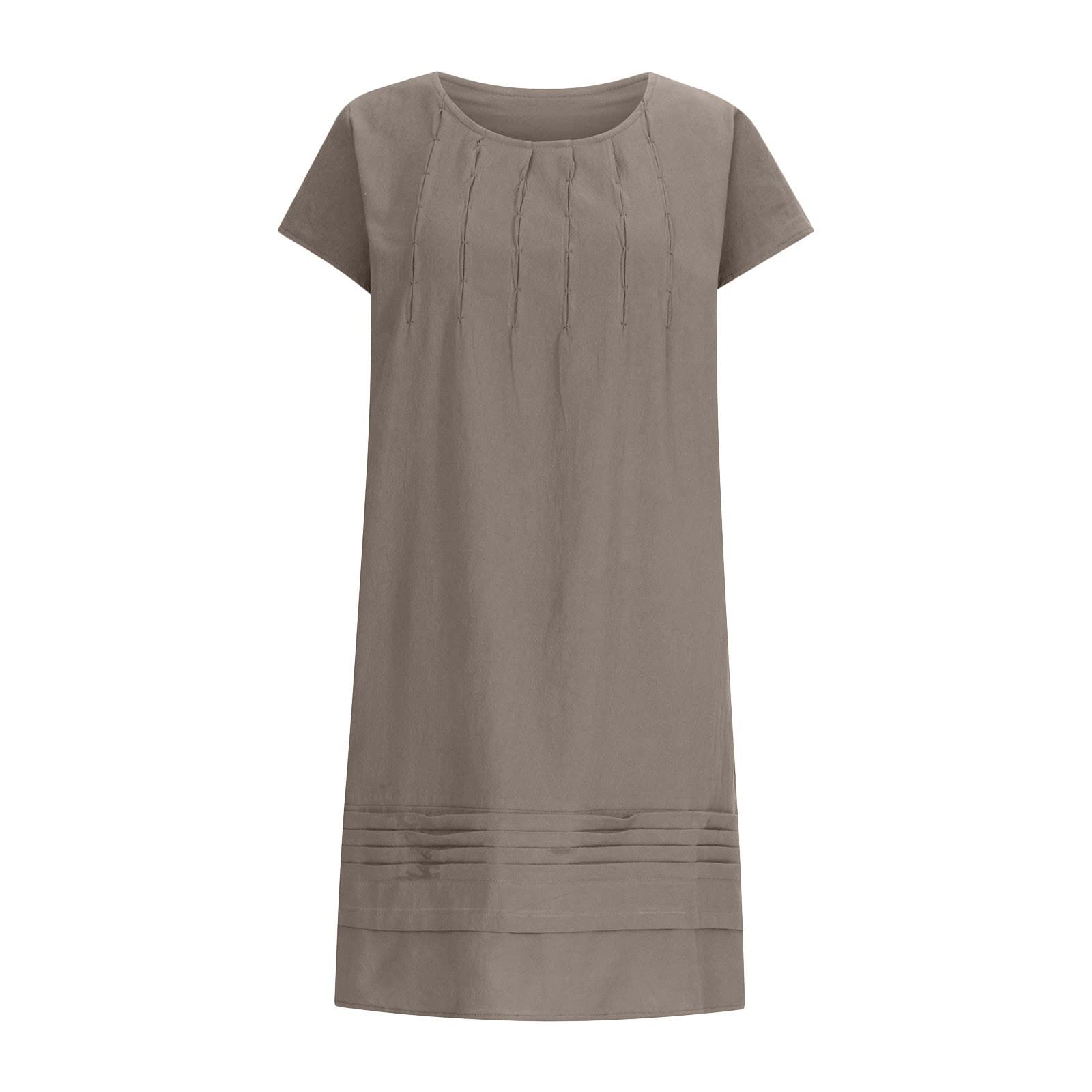 Women's Linen Pleated Summer Dress - Round Neck Short Sleeve Sundress for Beach, Vacation & Casual Wear | Breathable Mini Dress for Hot Weather | Perfect for Outdoor Activities, Travel & Summer Parties 2025