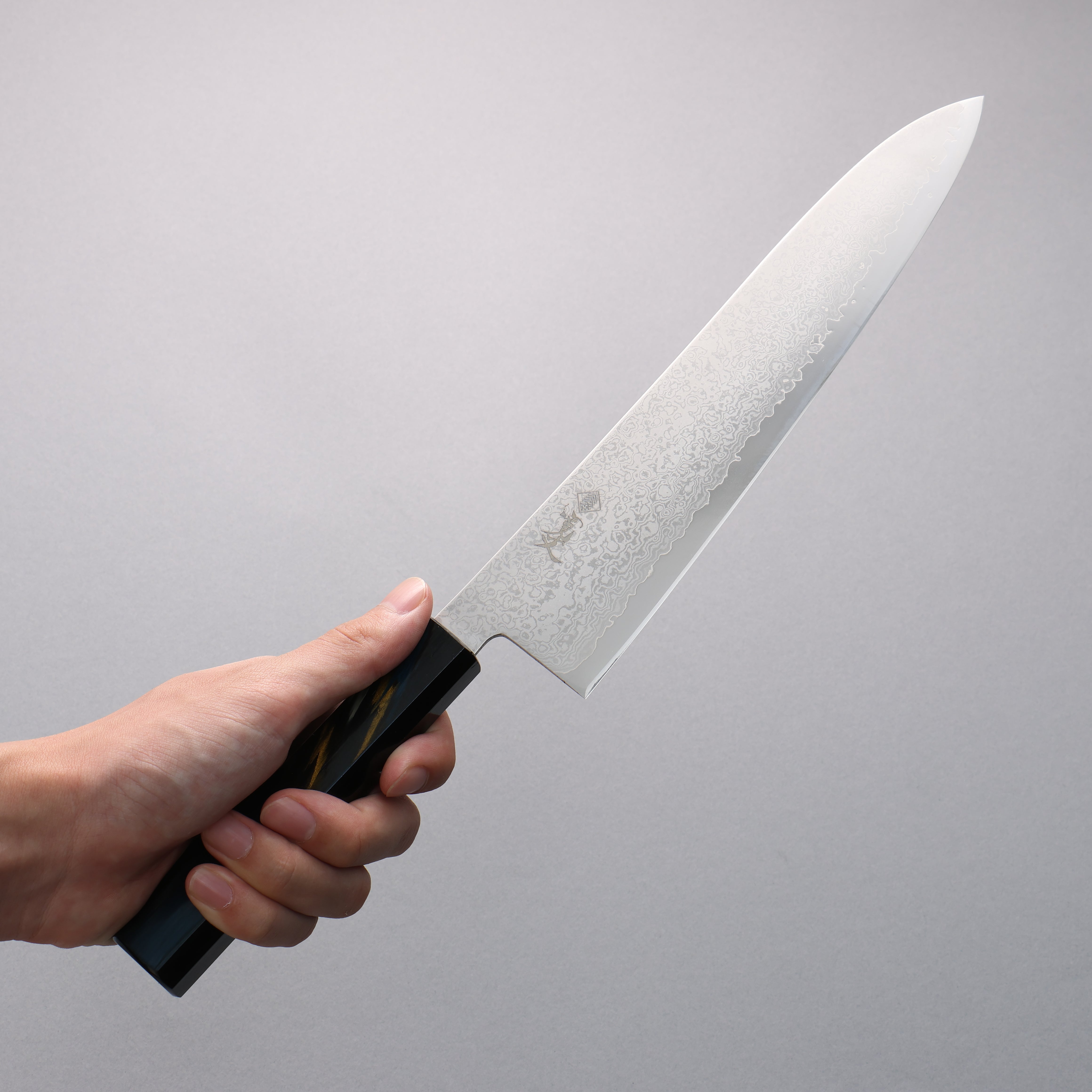 Premium VG10 Damascus Gyuto Japanese Chef Knife 240mm - Dark Blue & Gold Lacquered Handle - Perfect for Sushi, Meat Slicing & Professional Kitchen Use