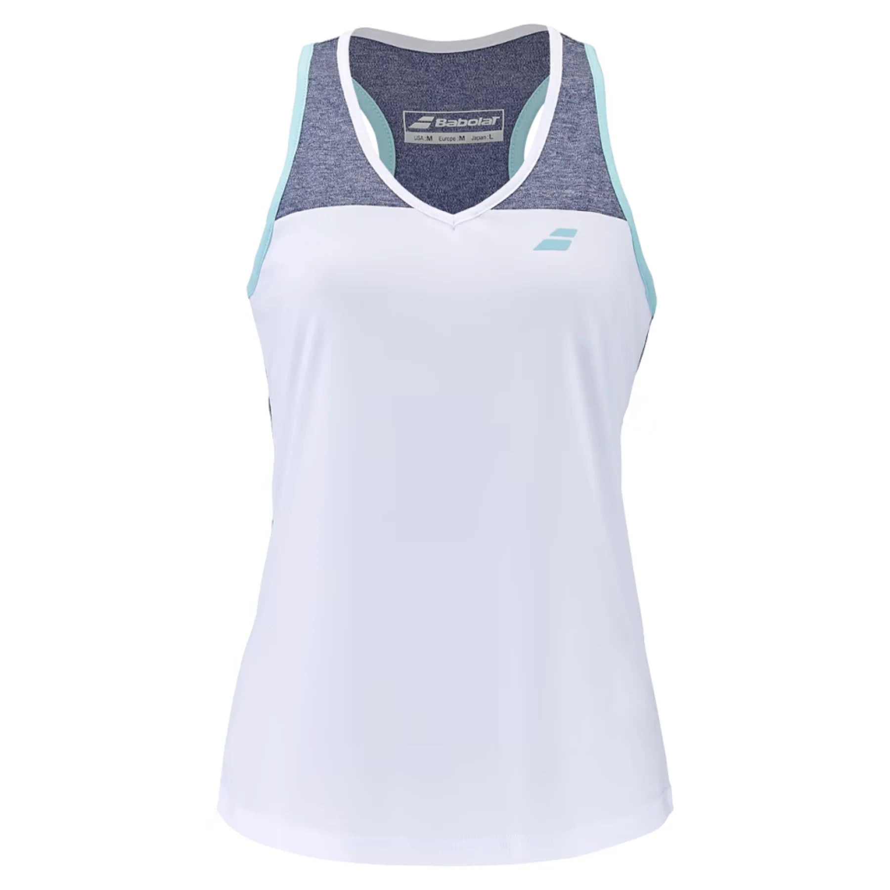 Babolat Play Tank Women's Tennis Top - White/Blue Heather - Moisture-Wicking & Breathable for Comfort on Court