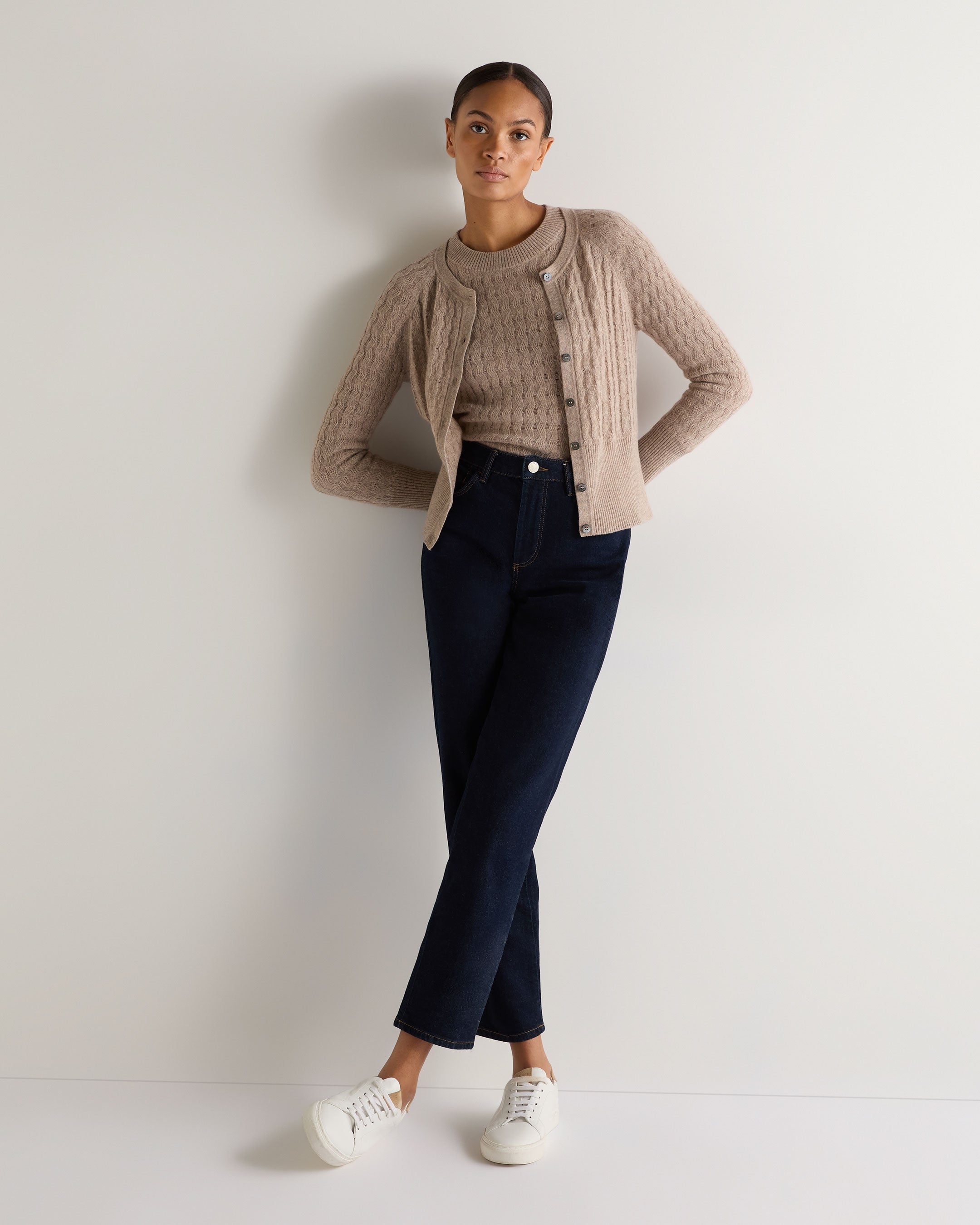 Women's Soft Cashmere Cardigan - Oatmeal Brown Ribbed Knit Sweater for Fall & Winter | Cozy Office Wear & Casual Outfits