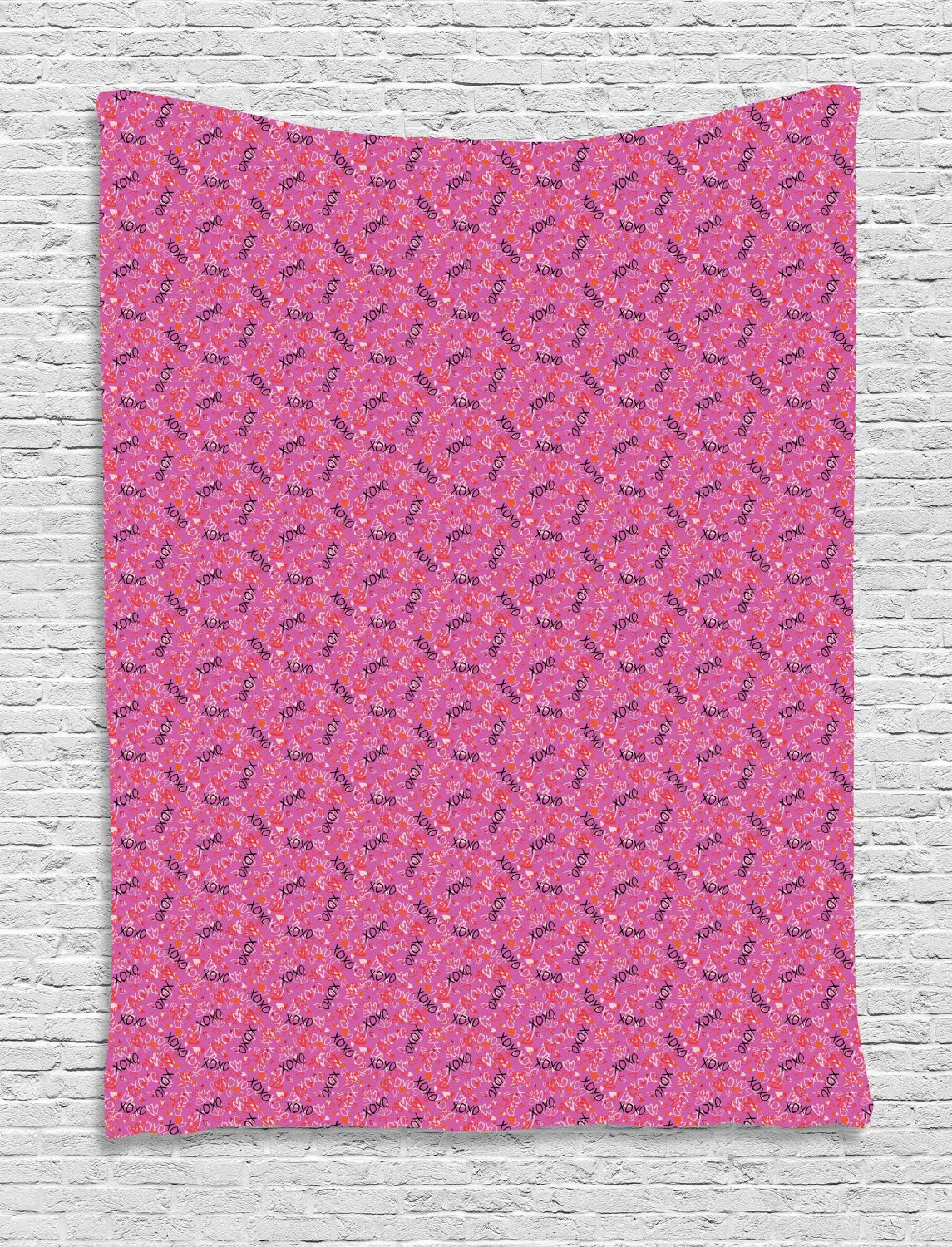 Ambesonne XOXO Love Themed Tapestry - 40x60 Inch Pink Vermilion Wall Hanging Decor for Bedroom, Living Room, Dorm | Romantic Home Decor, Valentine's Day Gift, Couples Room Decoration