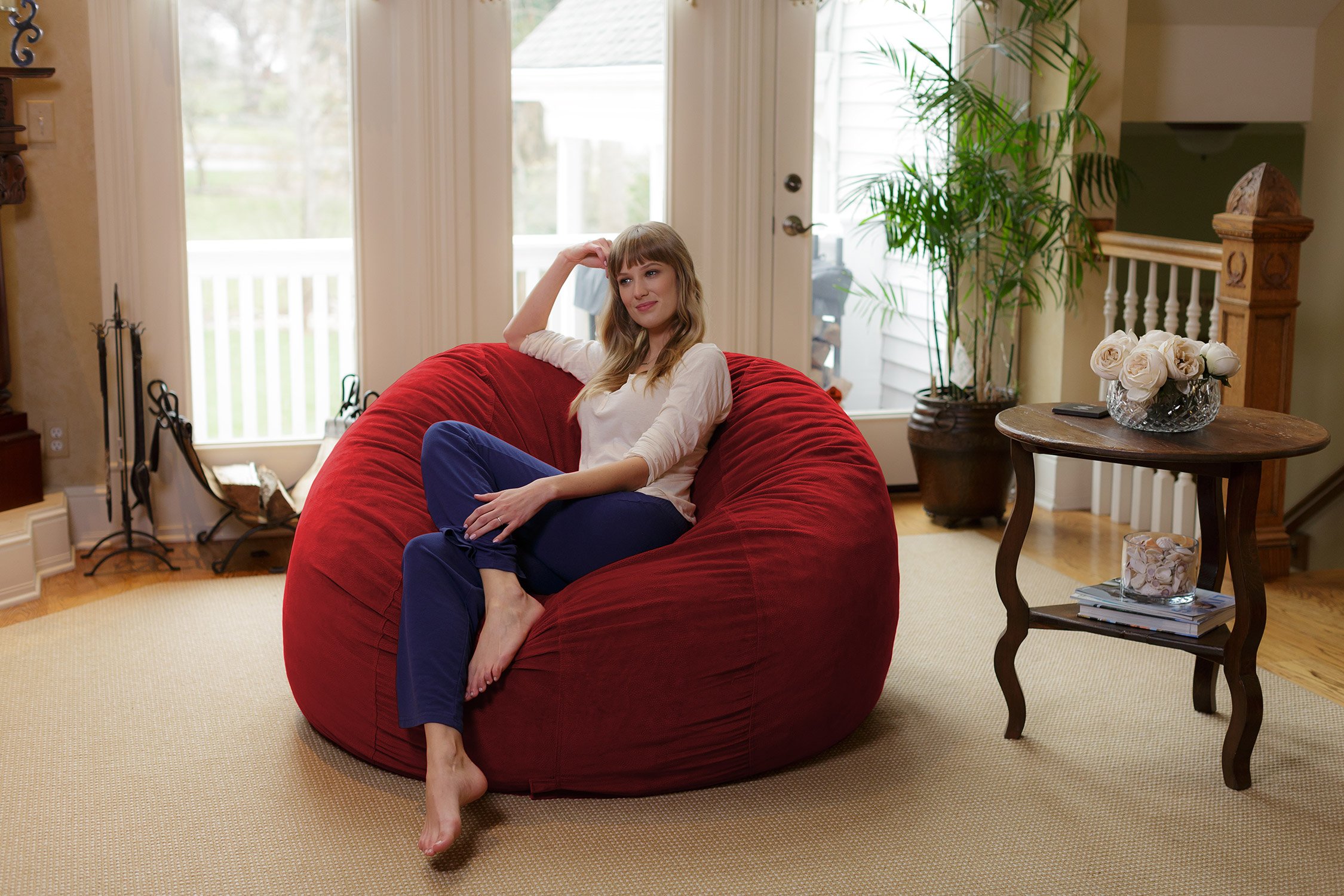 Chill Sack 6' Giant Memory Foam Bean Bag Chair - Soft Microfiber Cover (Red Pebble) for Living Room, Game Room & Dorm Comfort