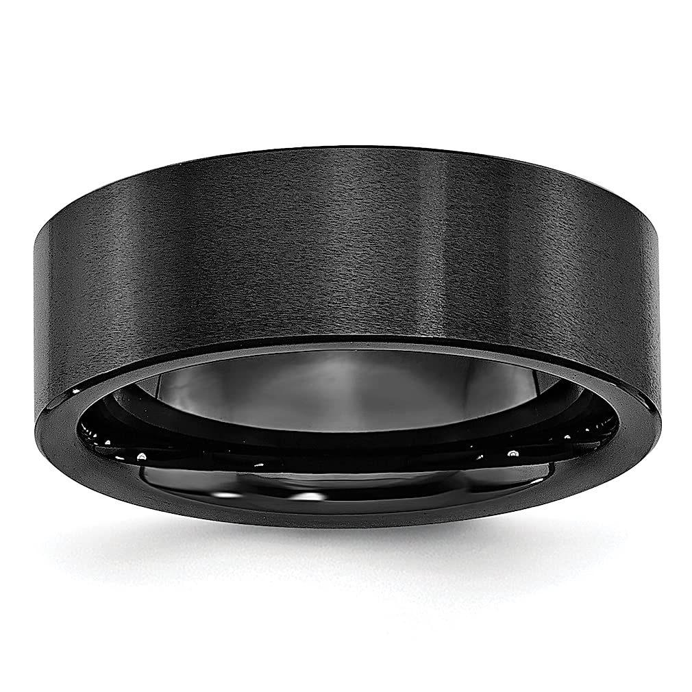 ICE CARATS 8mm Black Ceramic Band Ring for Men - Classic Flat Wedding Jewelry, Stylish Gift for Dad, Husband & Him - Perfect for Anniversaries, Engagements & Special Occasions